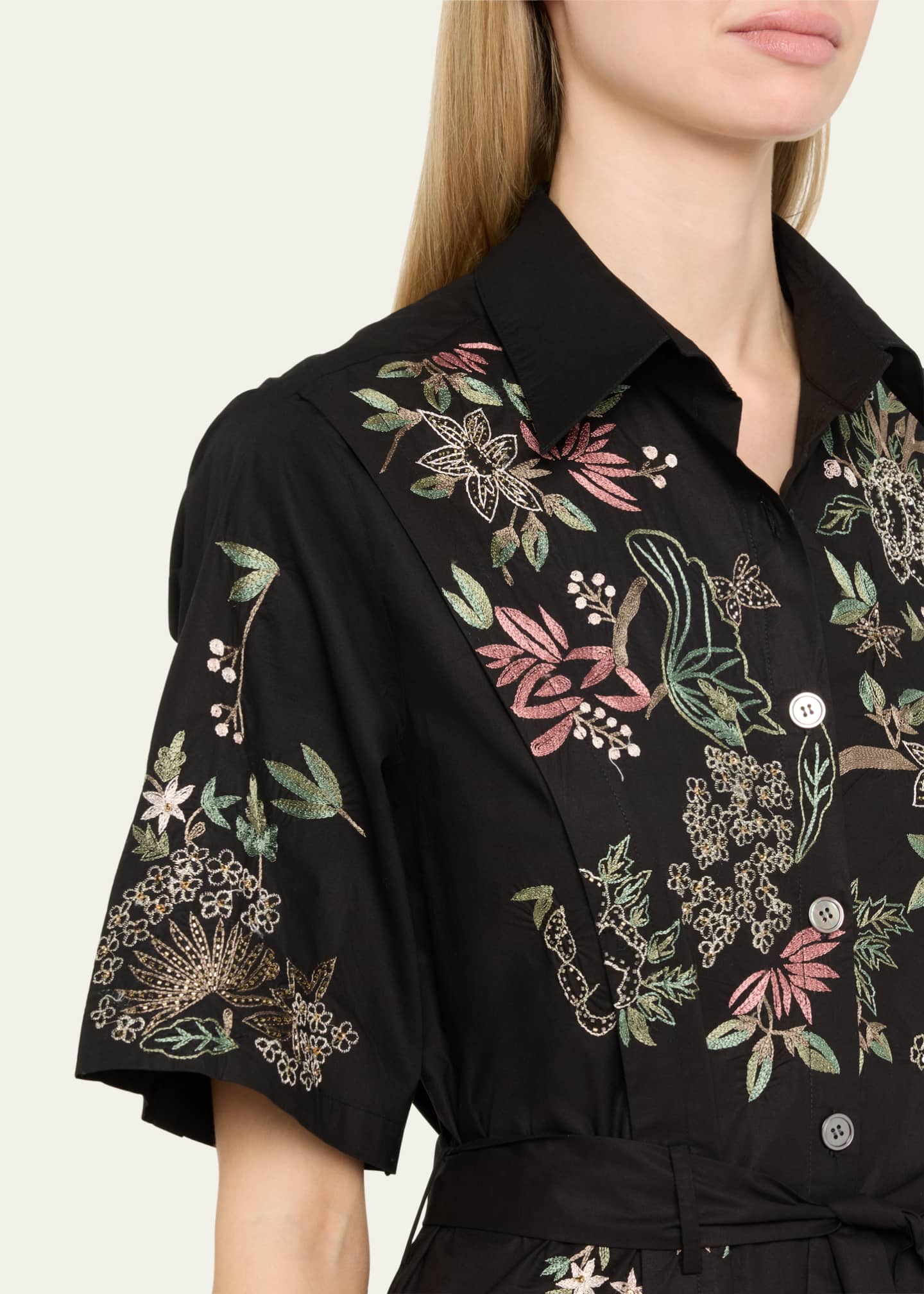 Prabal Gurung Garden Embroidered Self-Tie Midi Shirtdress Image 5 of 5
