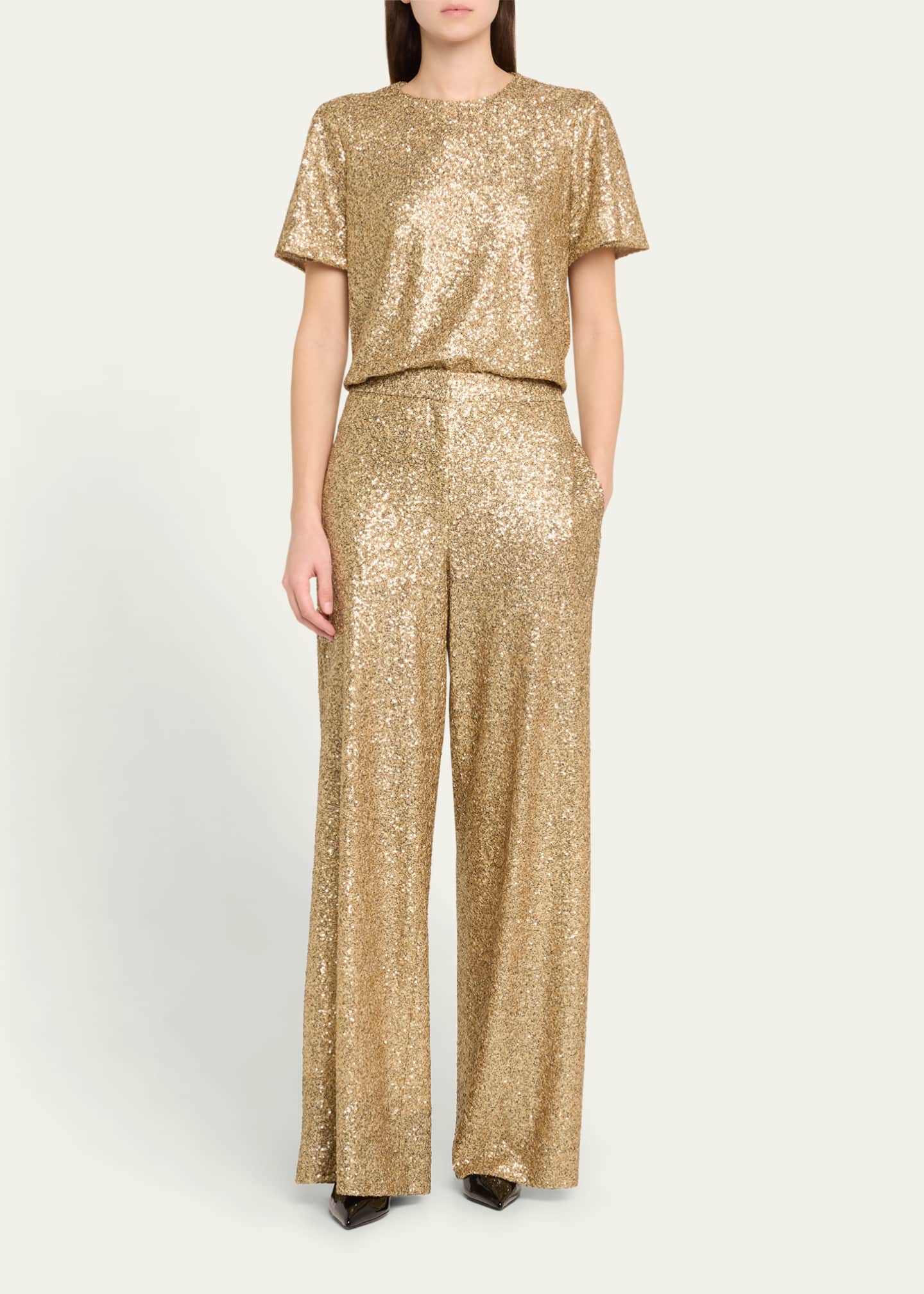 Sequined Flutter-Sleeve Top