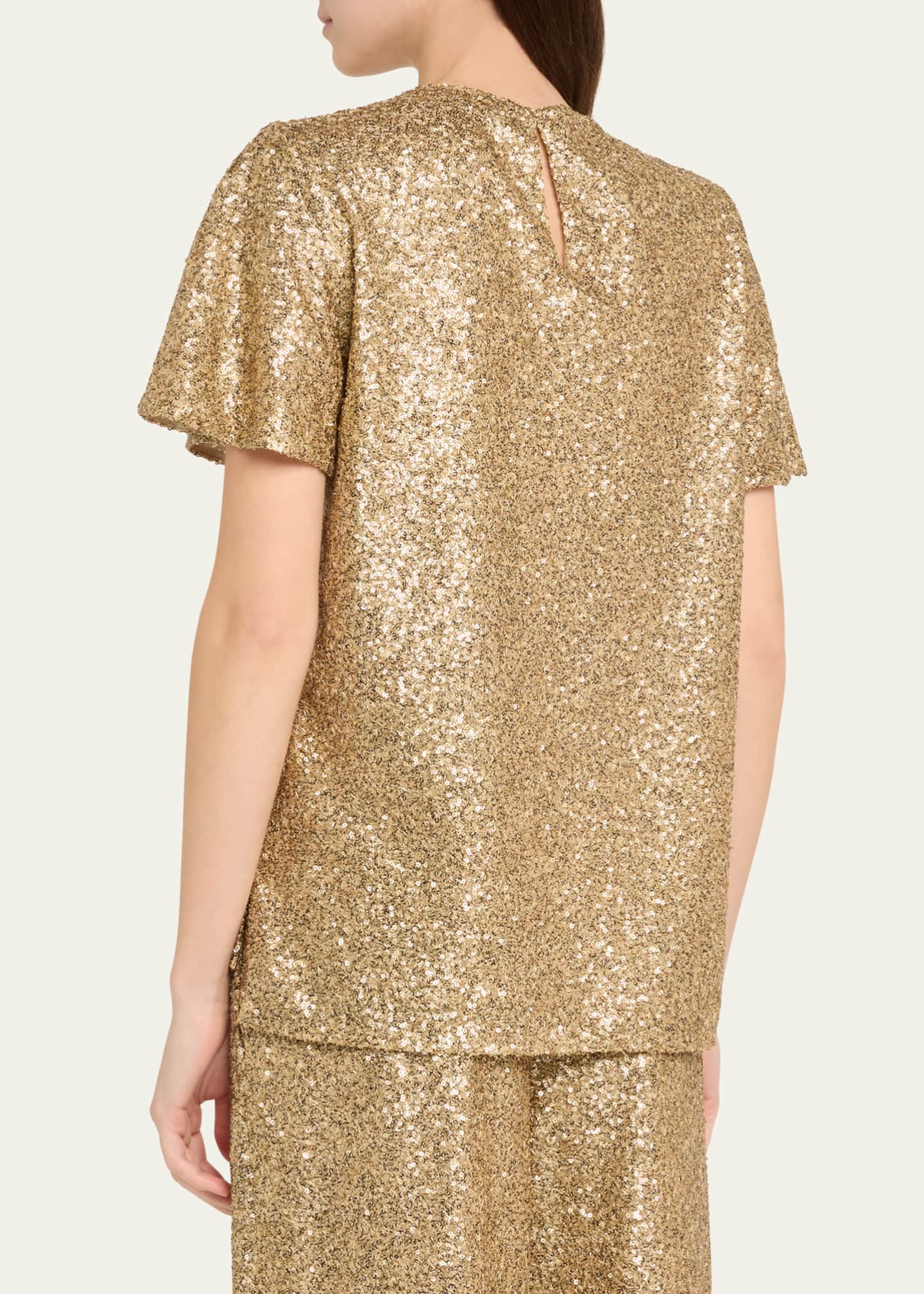 Sequined Flutter-Sleeve Top