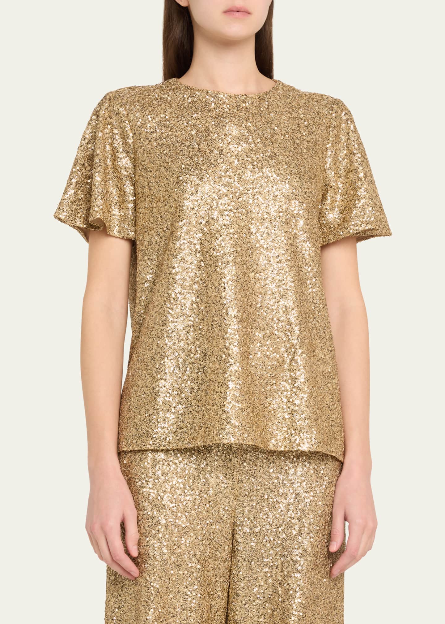 Sequined Flutter-Sleeve Top