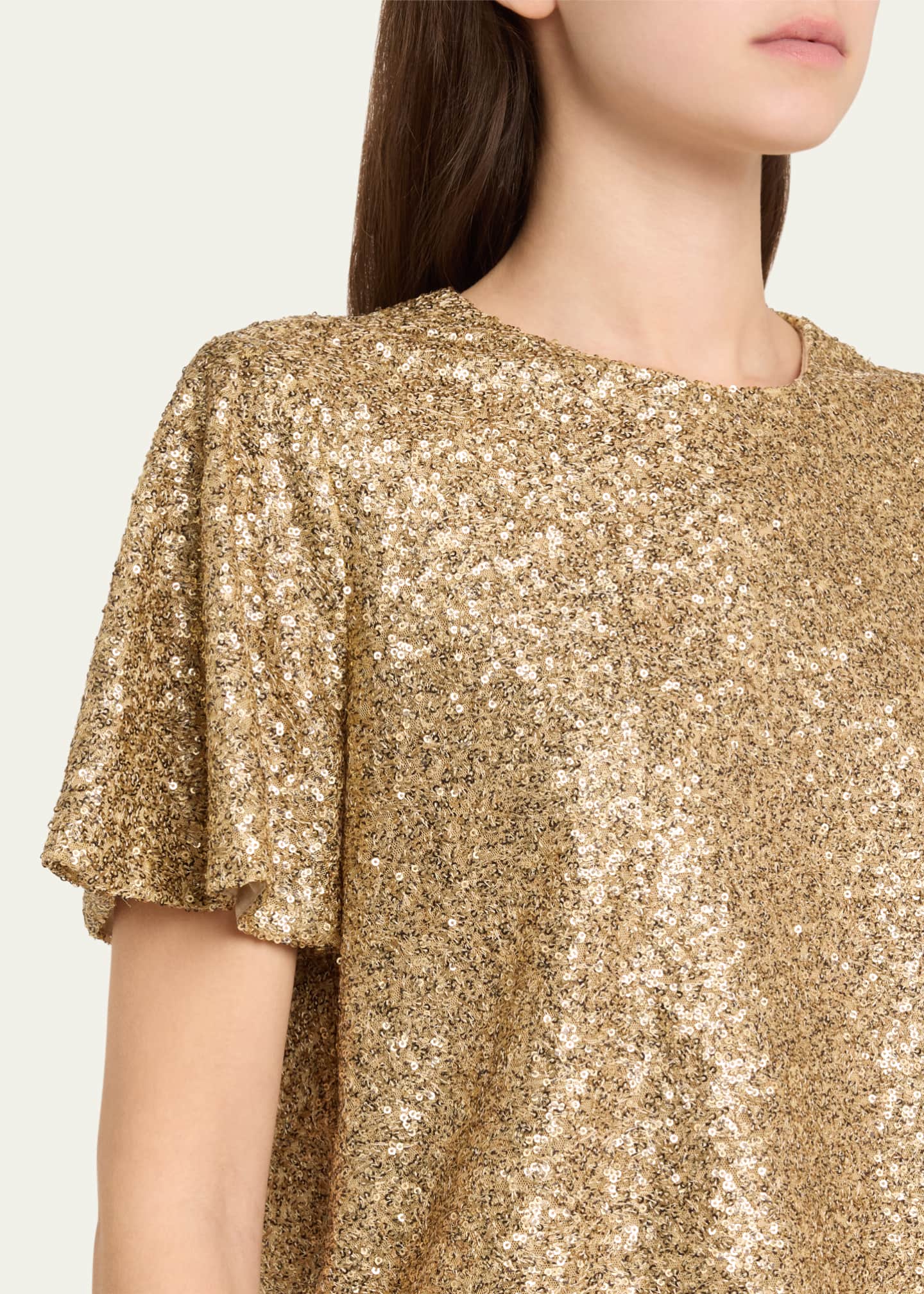 Sequined Flutter-Sleeve Top