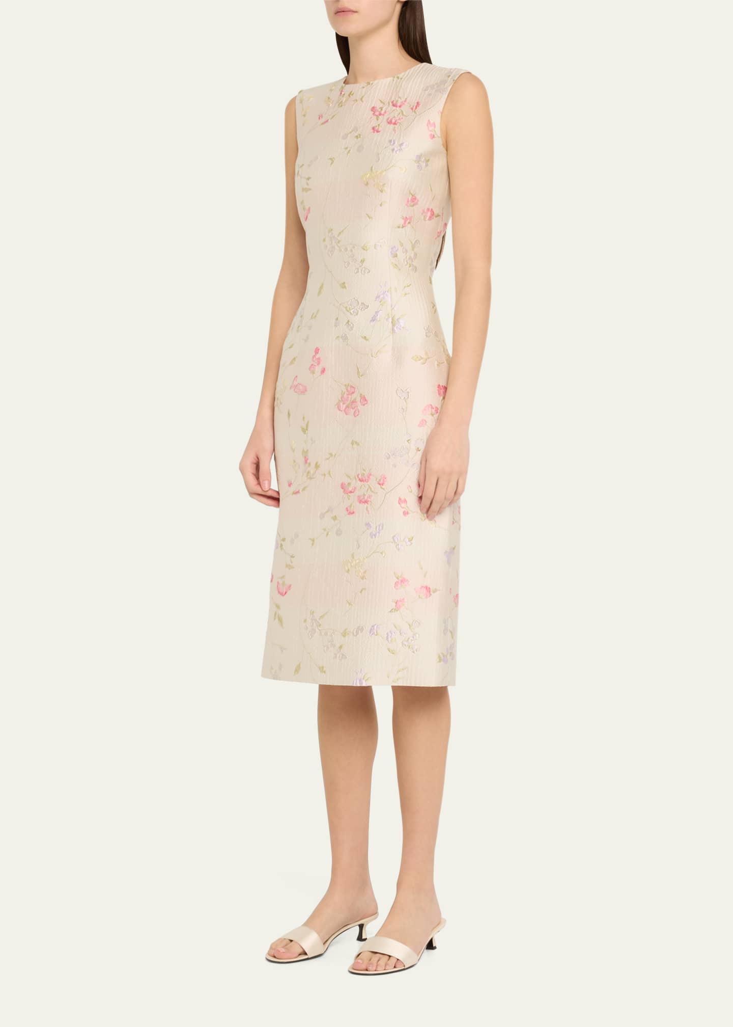 Floral Brocade Sheath Midi Dress