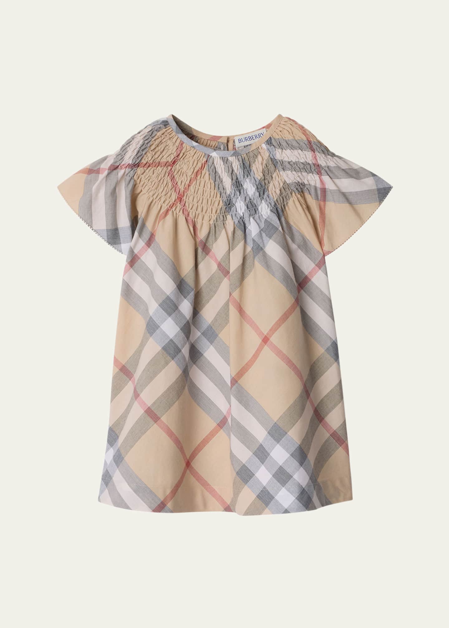 Burberry Girl's Cali Smocked Check-Print Dress, Size 12M-2 Image 1 of 3