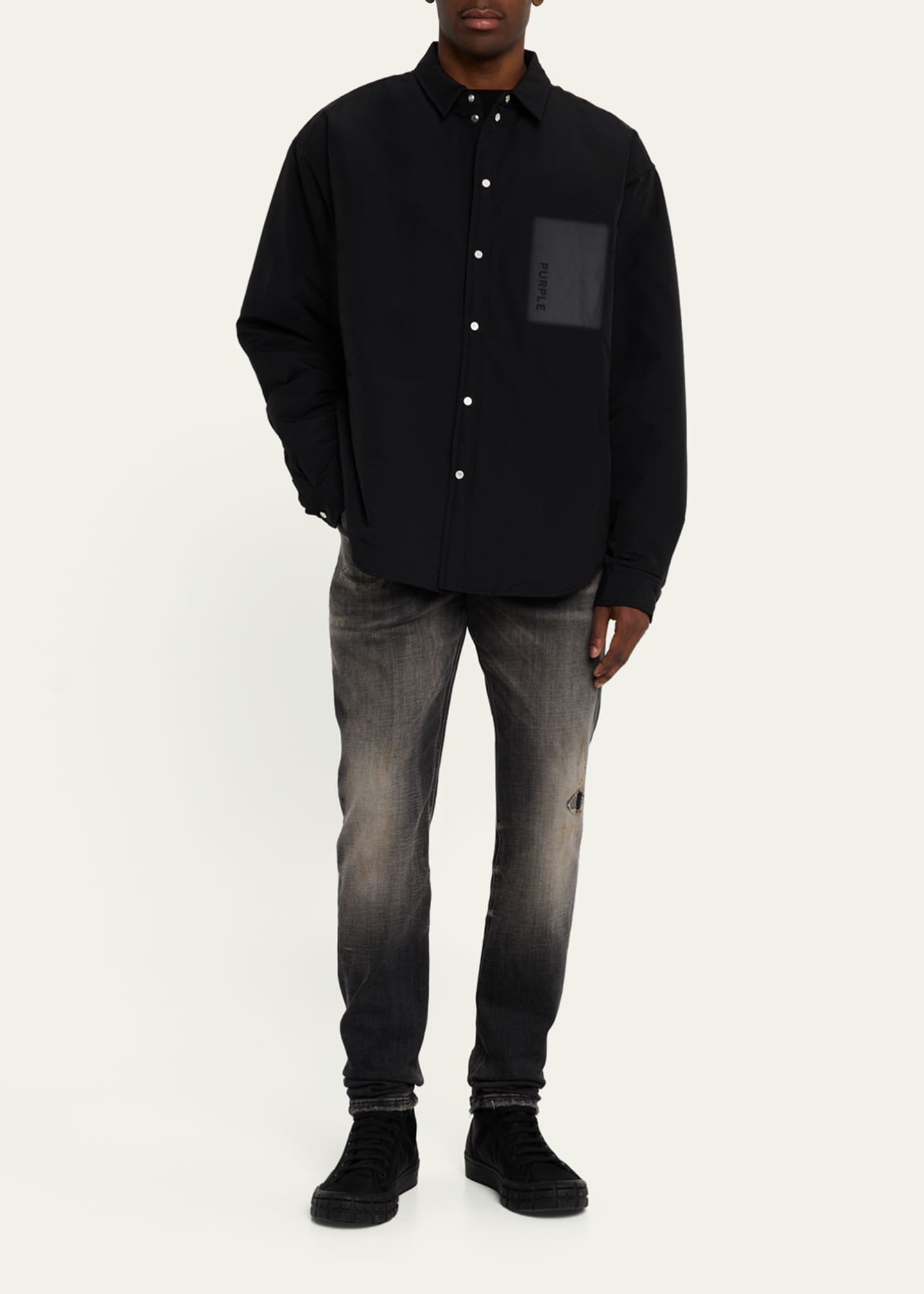 PURPLE Men's Overshirt with Chest Patch Image 2 of 5