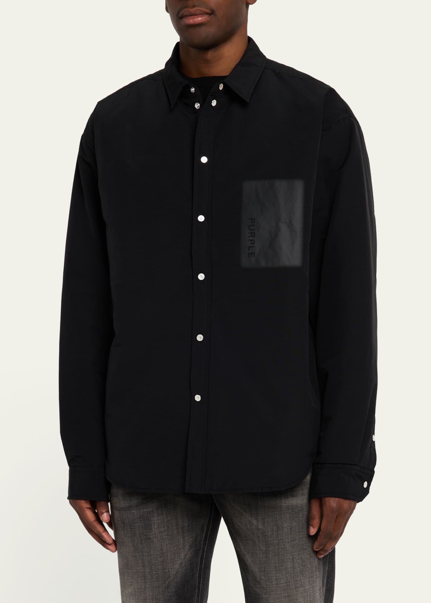 PURPLE Men's Overshirt with Chest Patch Image 4 of 5