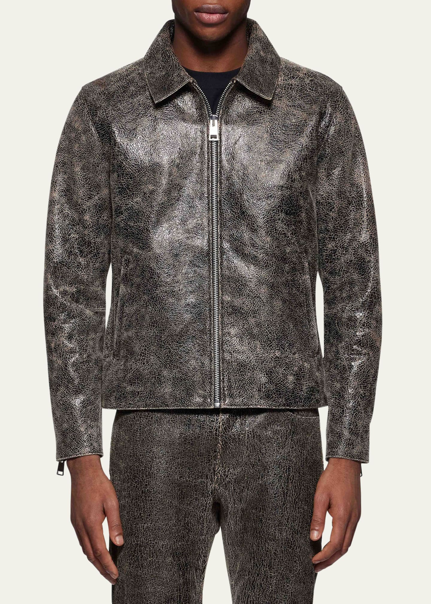 PURPLE Men's Leather Zip-Front Jacket Image 2 of 3