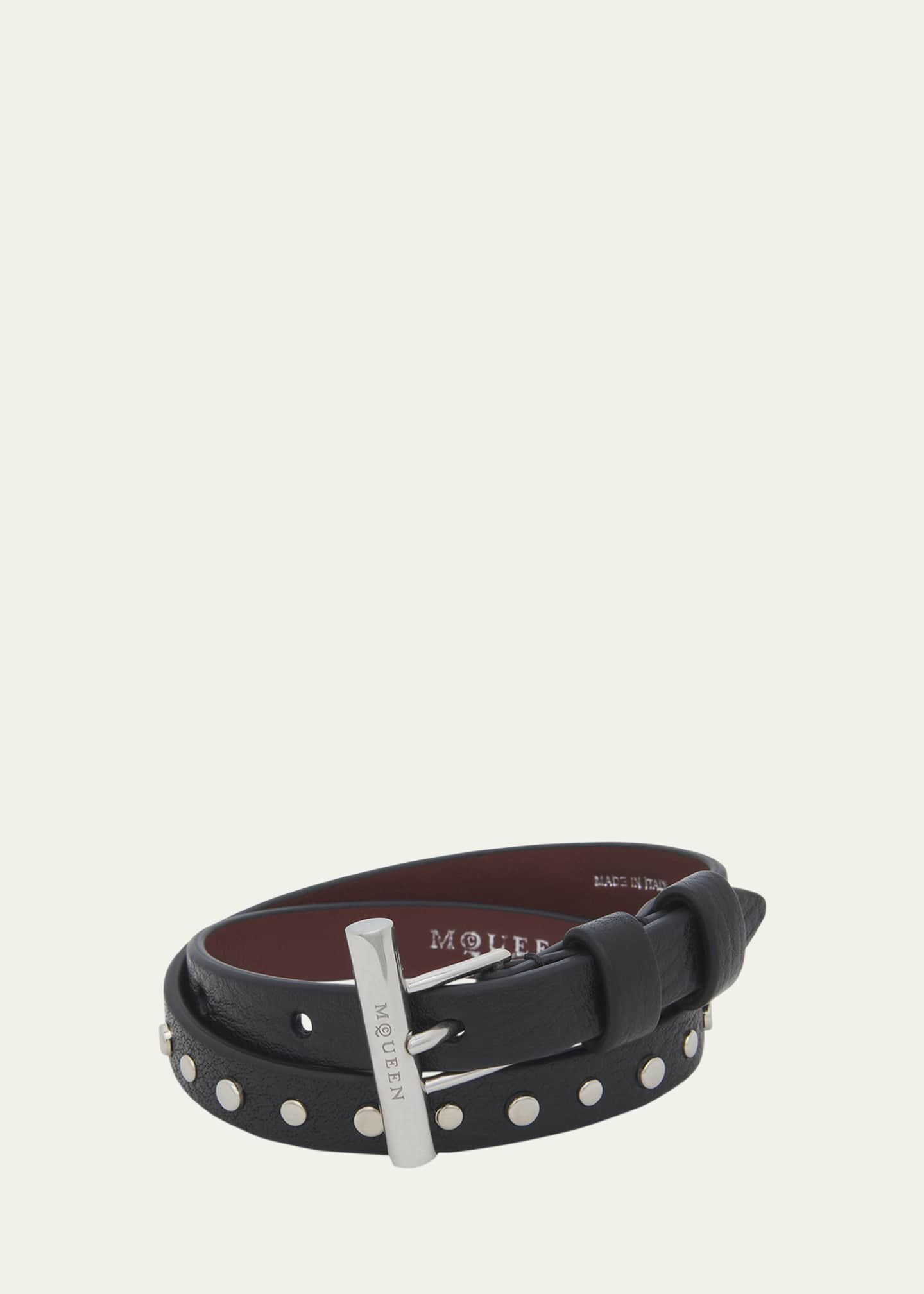 McQueen Men's Cross-Bar Studded Leather Double Wrap Bracelet