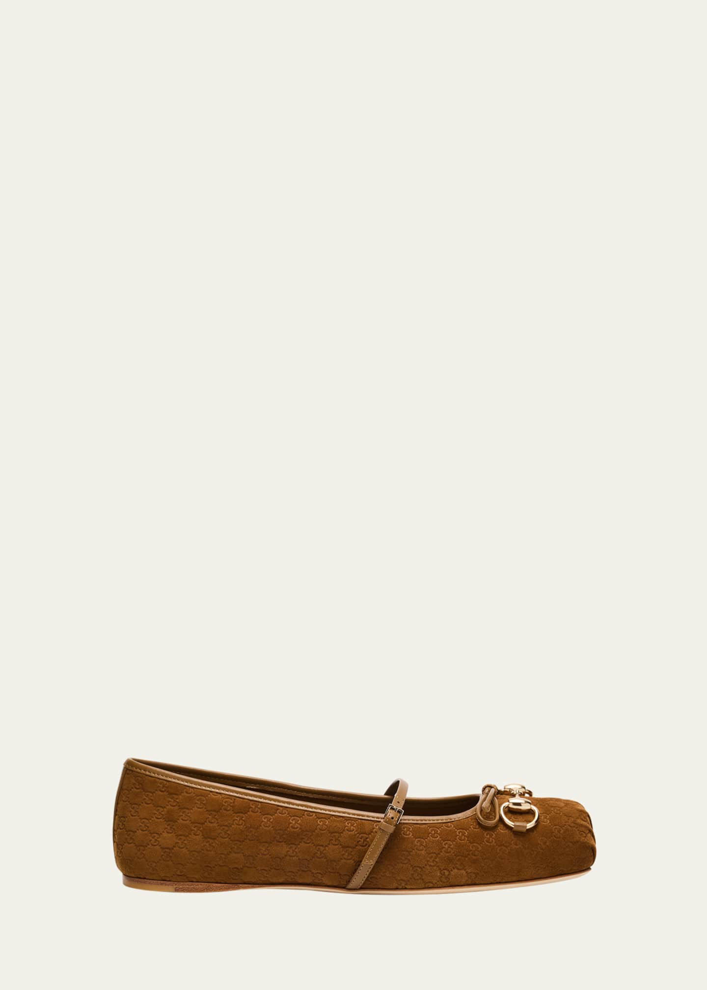 Gucci GG Suede Horsebit Mary Jane Ballerina Flats Image 1 of 5