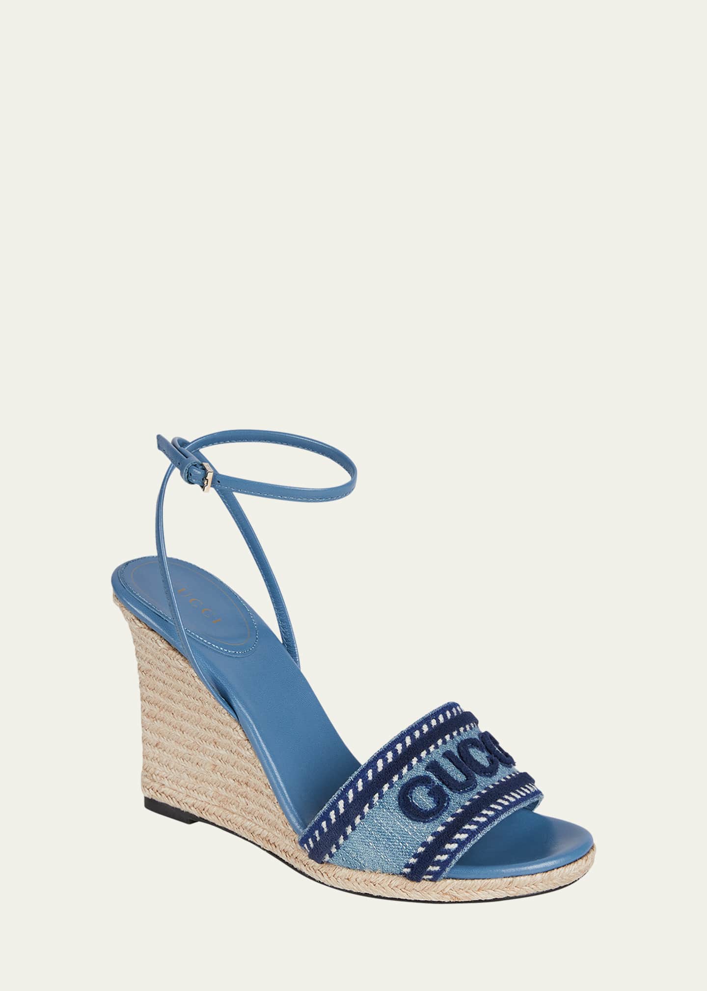 Gucci Ines Logo Denim Wedge Espadrilles Image 2 of 5