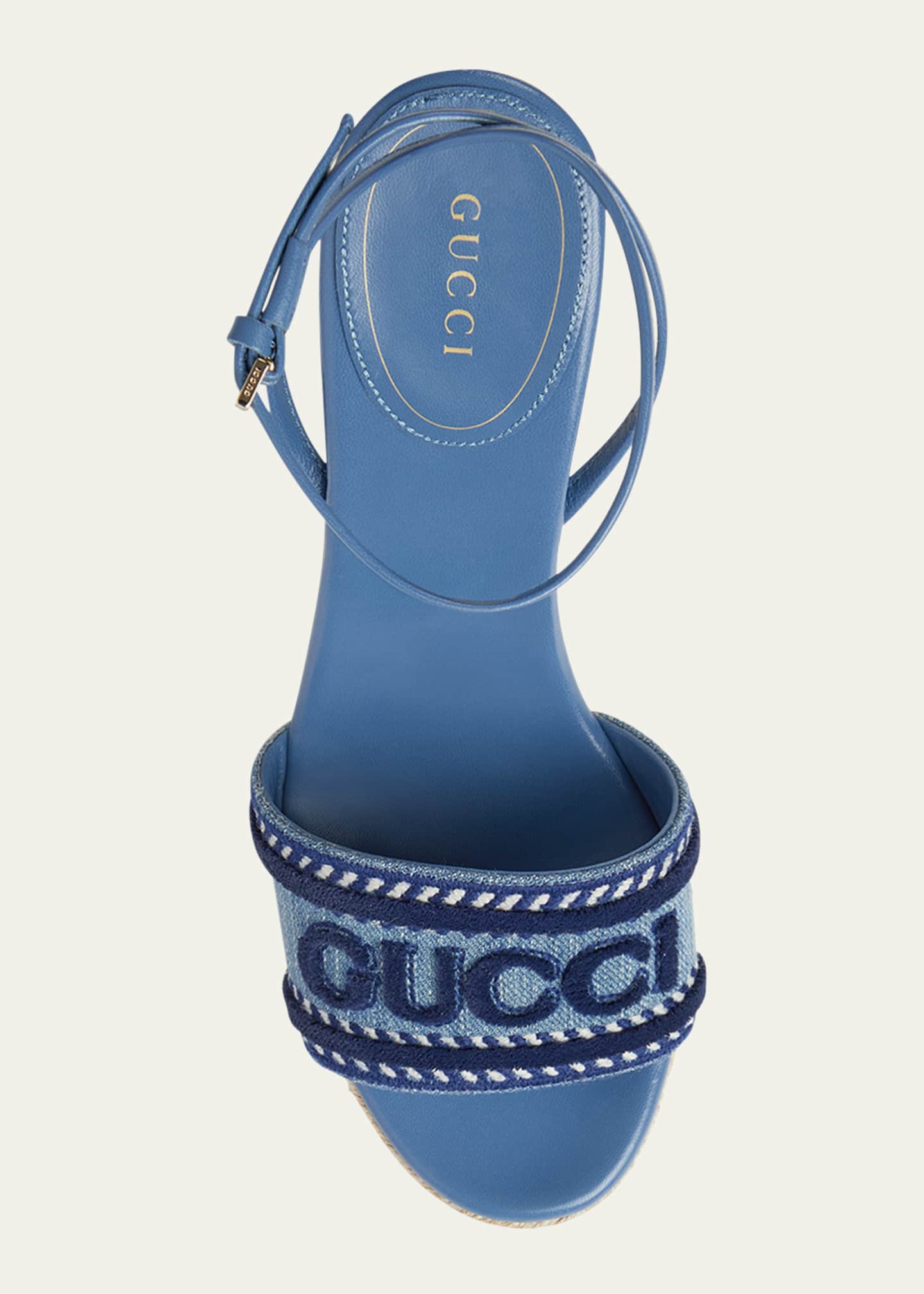 Gucci Ines Logo Denim Wedge Espadrilles Image 5 of 5