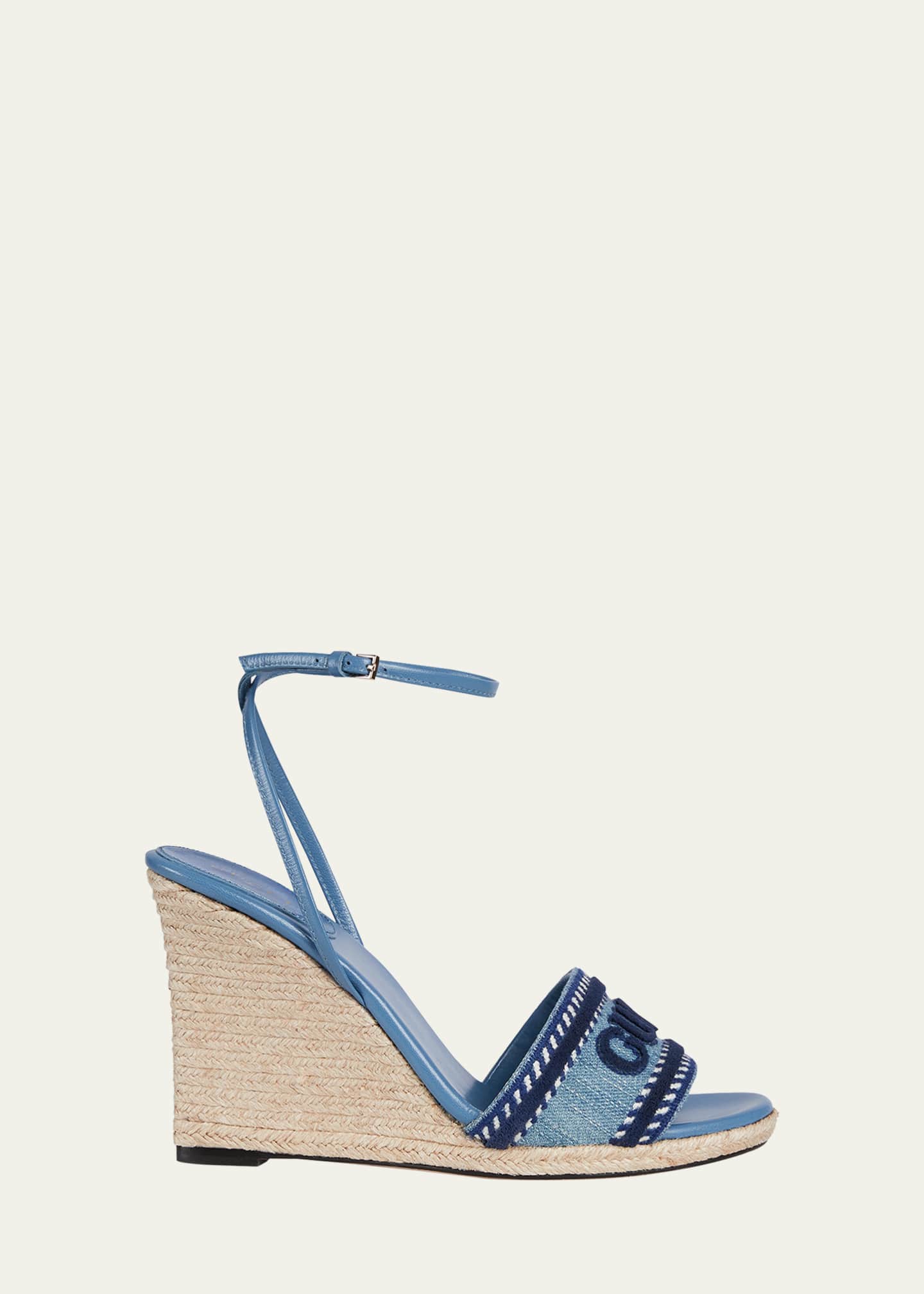 Gucci Ines Logo Denim Wedge Espadrilles Image 1 of 5