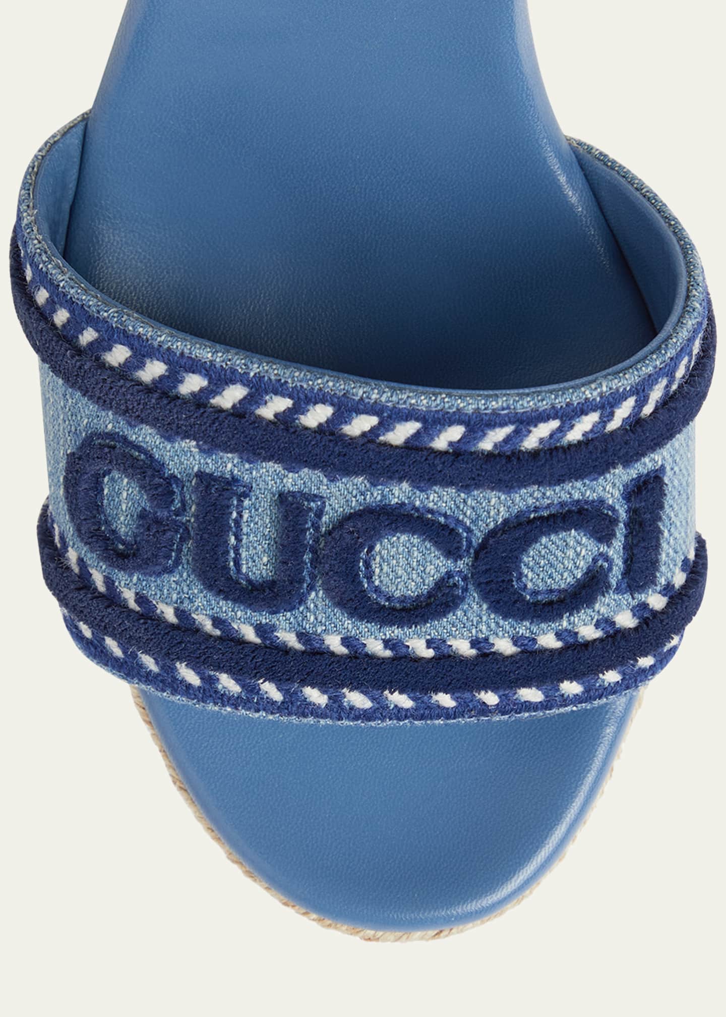 Gucci Ines Logo Denim Wedge Espadrilles Image 4 of 5