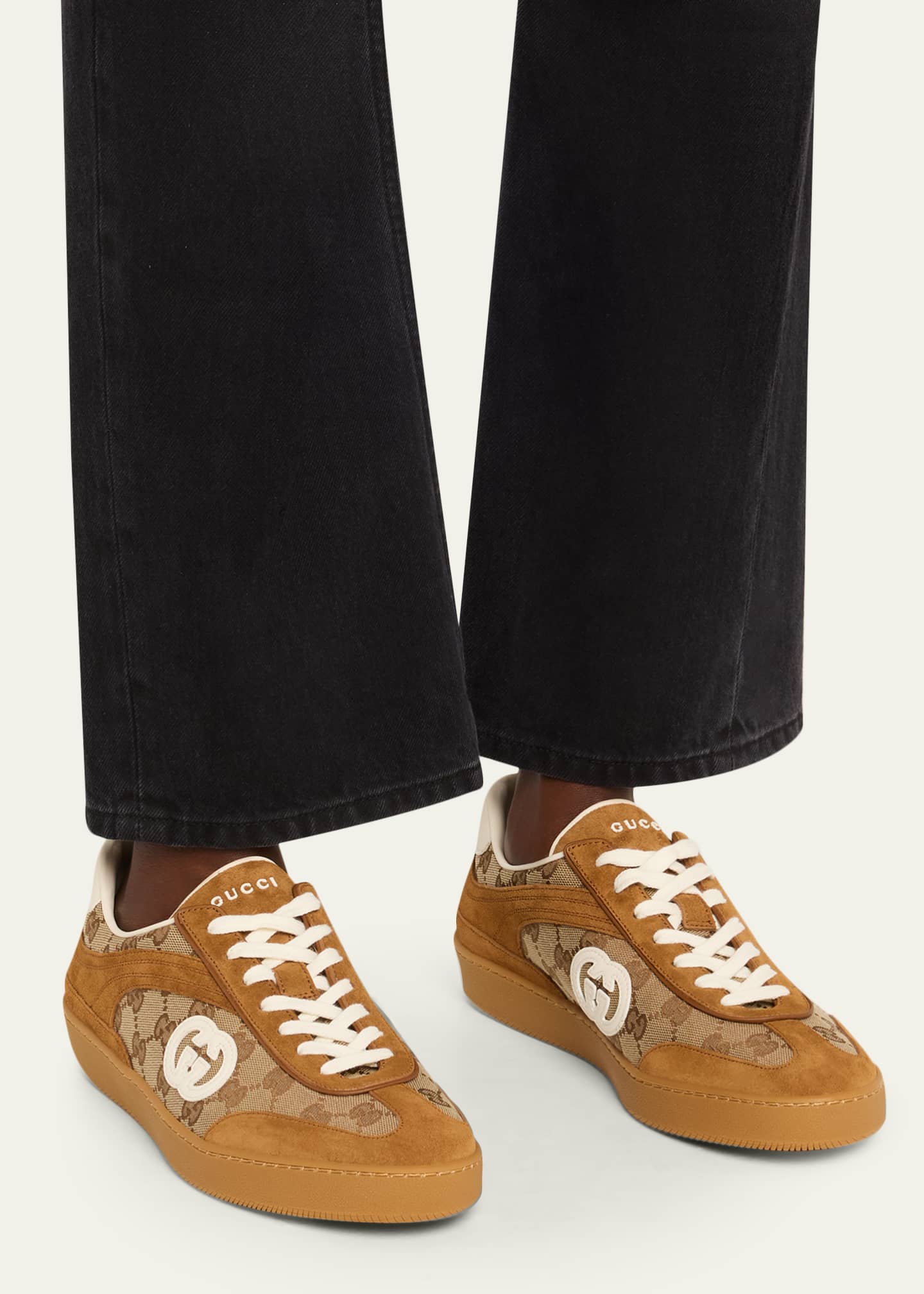 Gucci G75 Suede and Leather GG Sneakers - Bergdorf Goodman