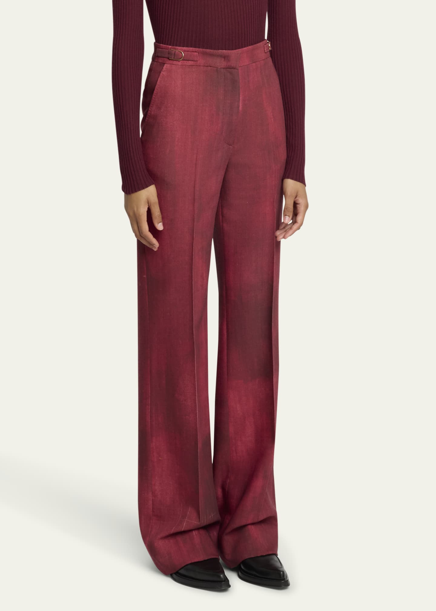 Gabriela Hearst Vesta Wide-Leg Wool Pants with Belted Detail Image 4 of 5