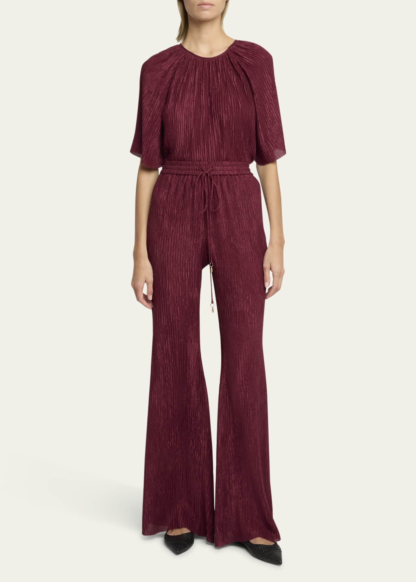Gabriela Hearst Claude Crinkle Drawstring Flared Pants Image 2 of 5
