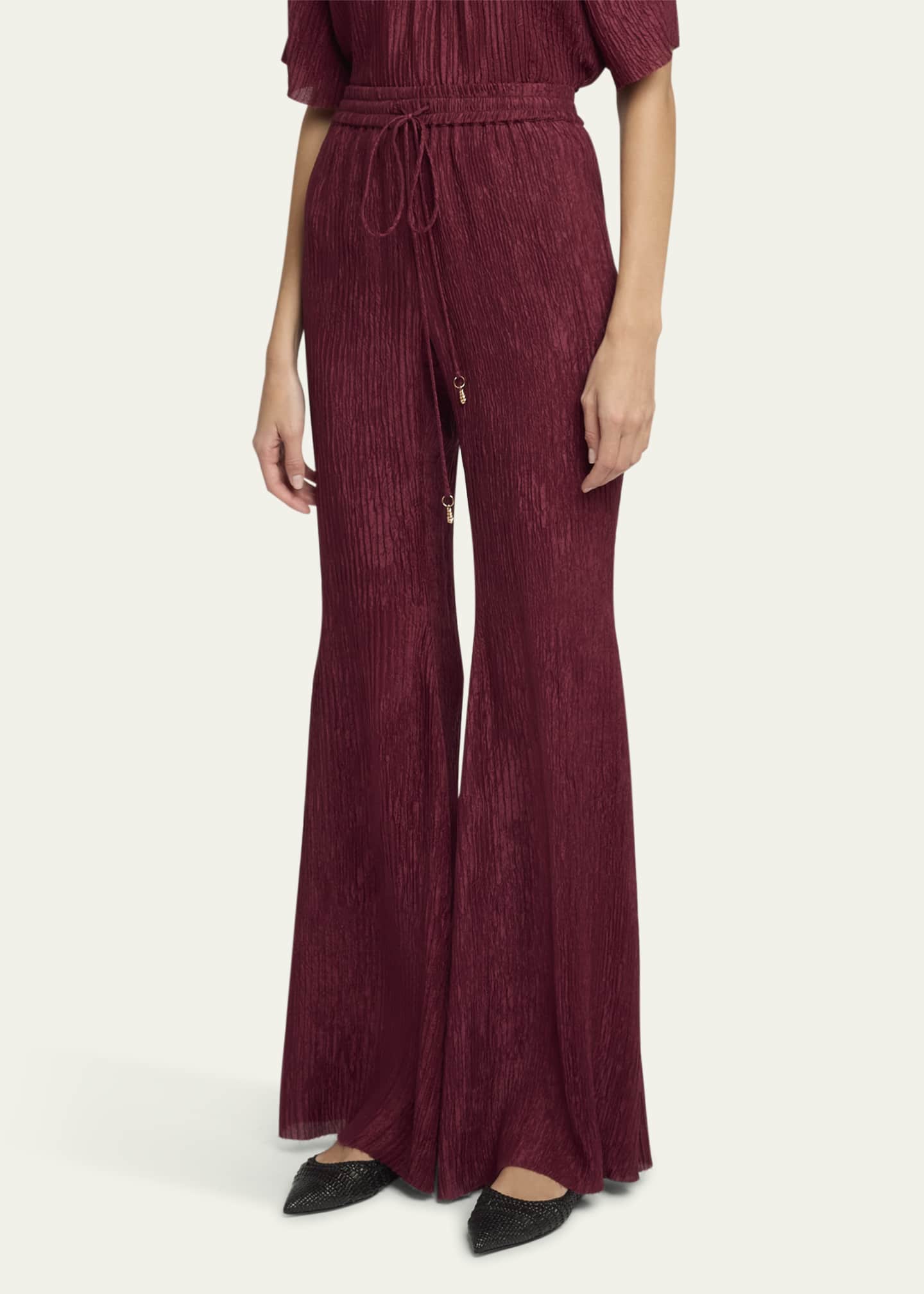Gabriela Hearst Claude Crinkle Drawstring Flared Pants Image 4 of 5