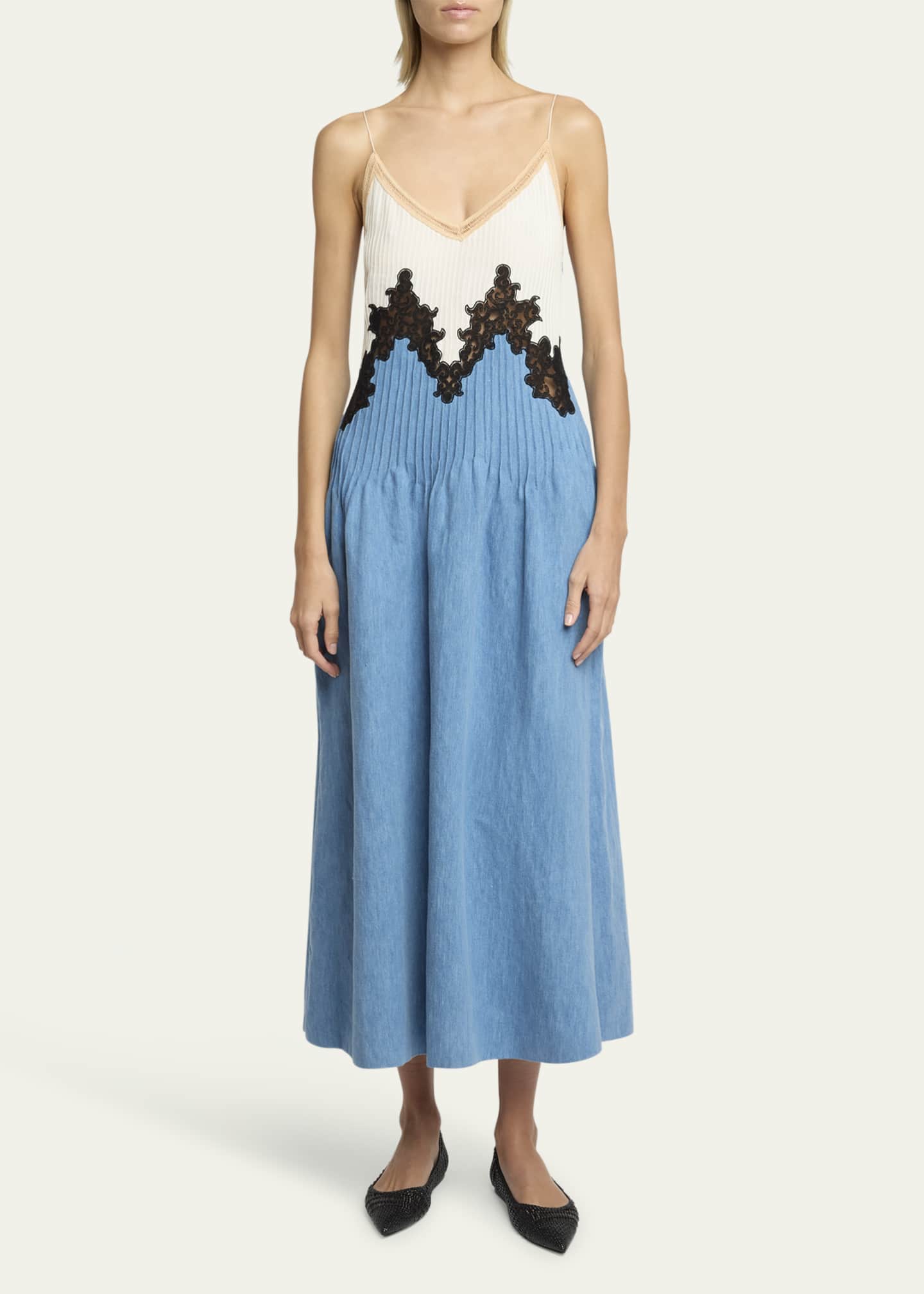 Gabriela Hearst Althea Colorblock Pintucked Denim Maxi Dress Image 2 of 5