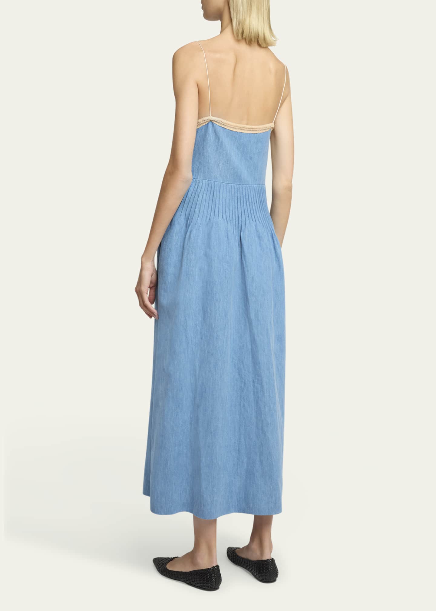 Gabriela Hearst Althea Colorblock Pintucked Denim Maxi Dress Image 3 of 5