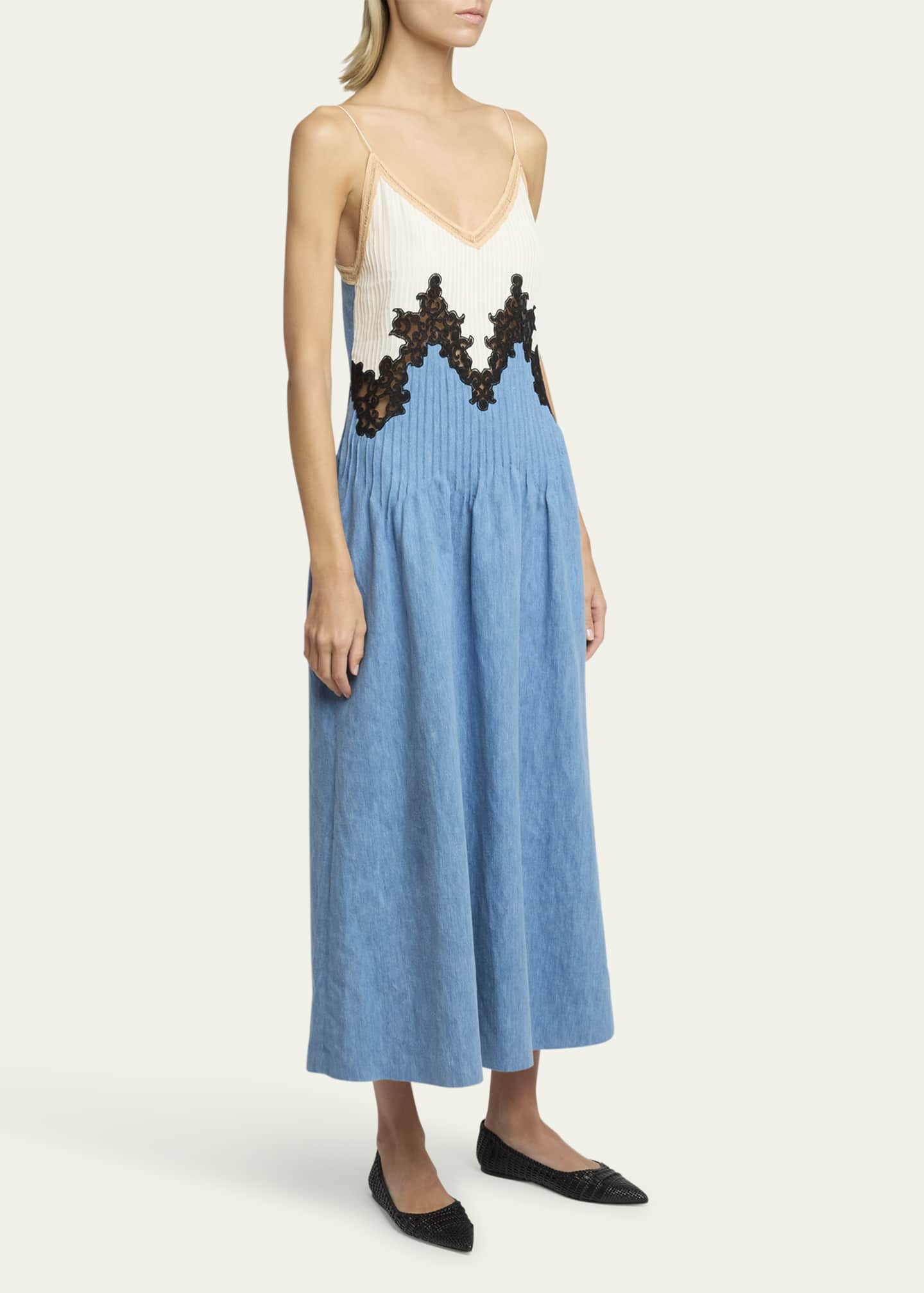 Gabriela Hearst Althea Colorblock Pintucked Denim Maxi Dress Image 4 of 5
