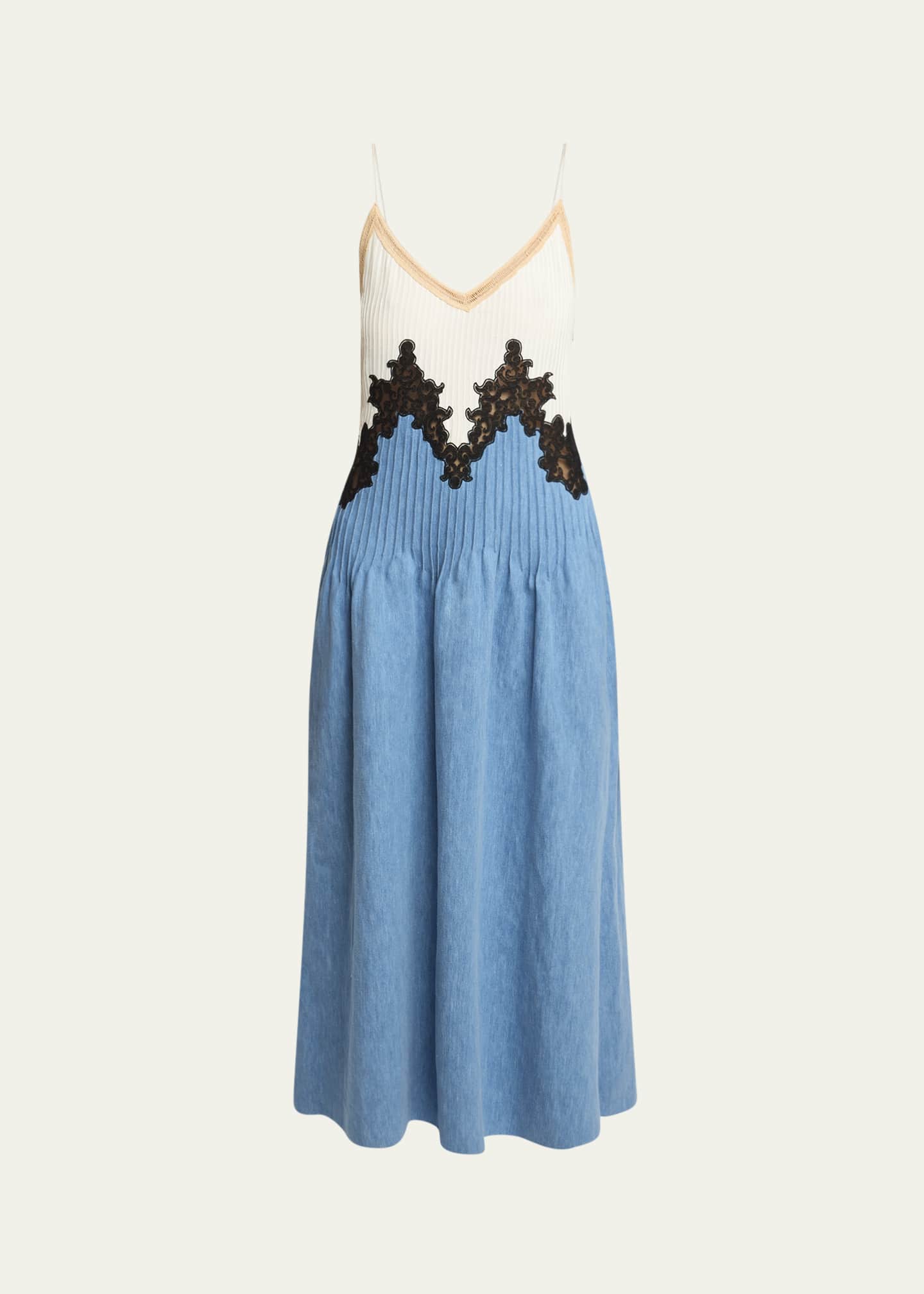 Gabriela Hearst Althea Colorblock Pintucked Denim Maxi Dress Image 1 of 5
