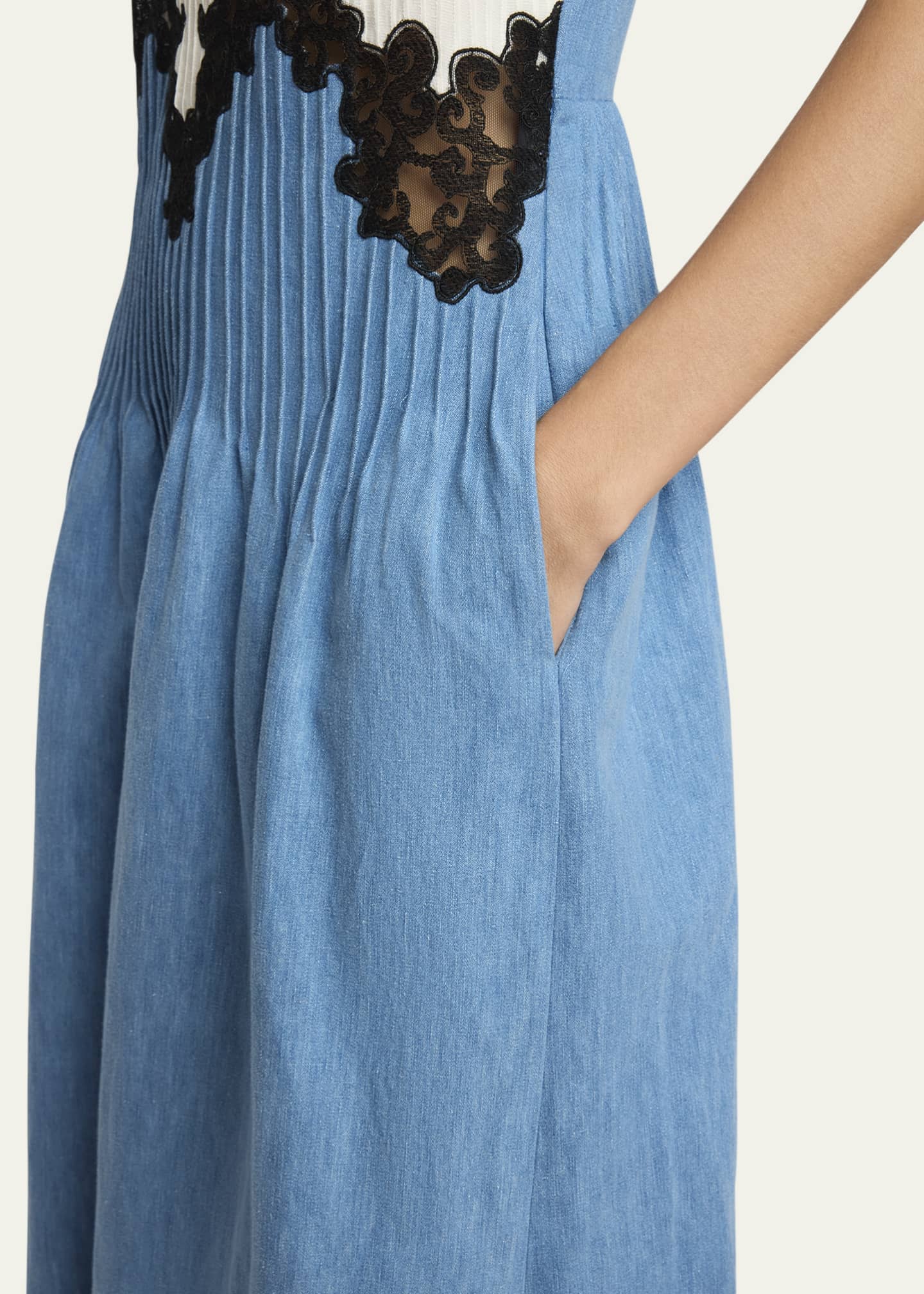 Gabriela Hearst Althea Colorblock Pintucked Denim Maxi Dress Image 5 of 5