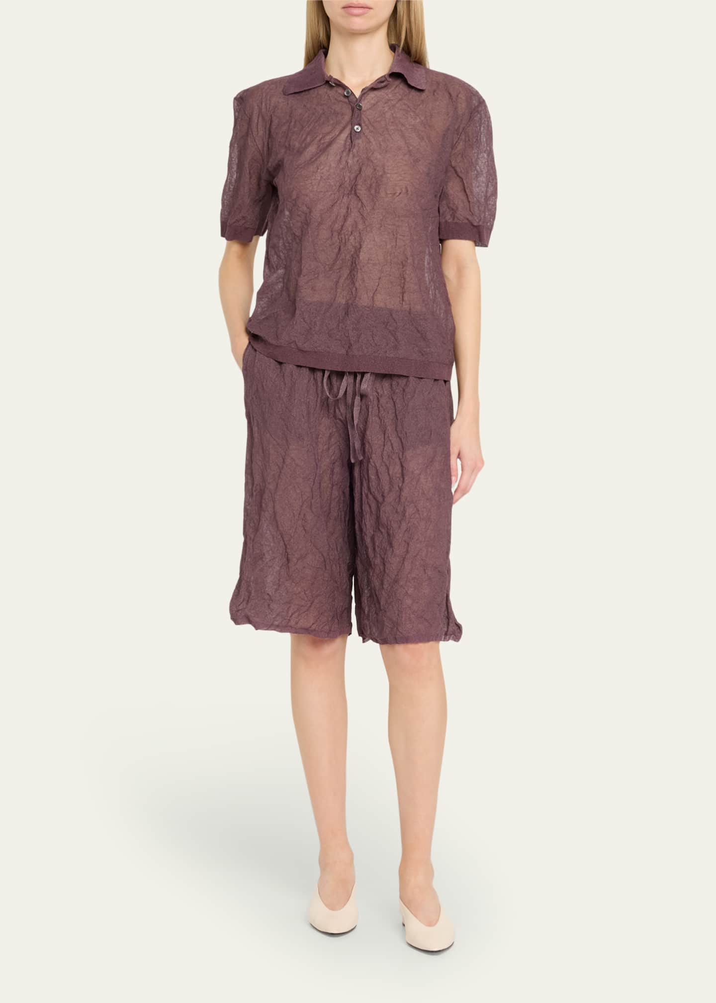 ZANKOV Lou Crinkled Metallic Bermuda Shorts Image 2 of 5