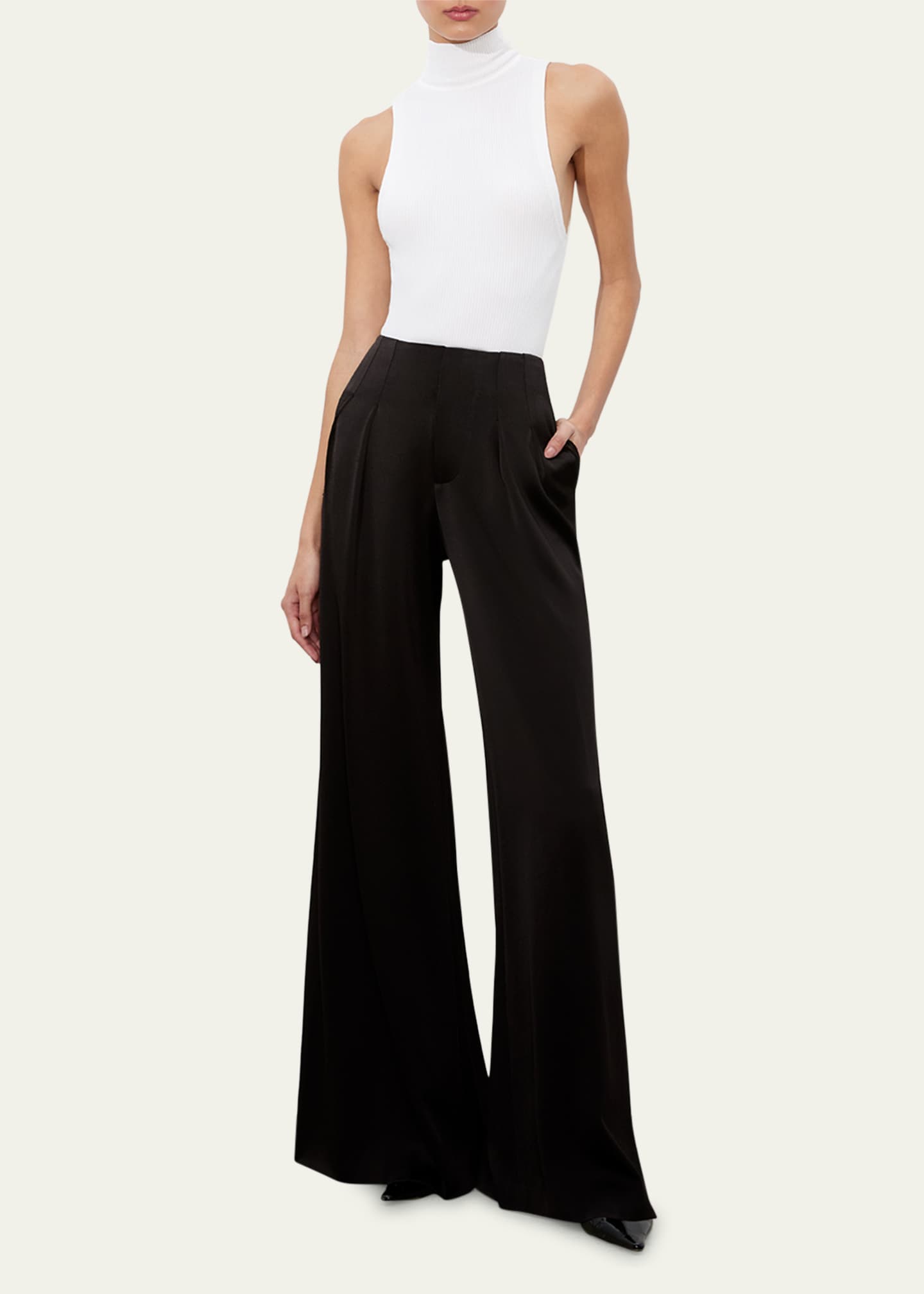 Alice + Olivia Eloise Wide-Leg Satin Pants Image 2 of 5