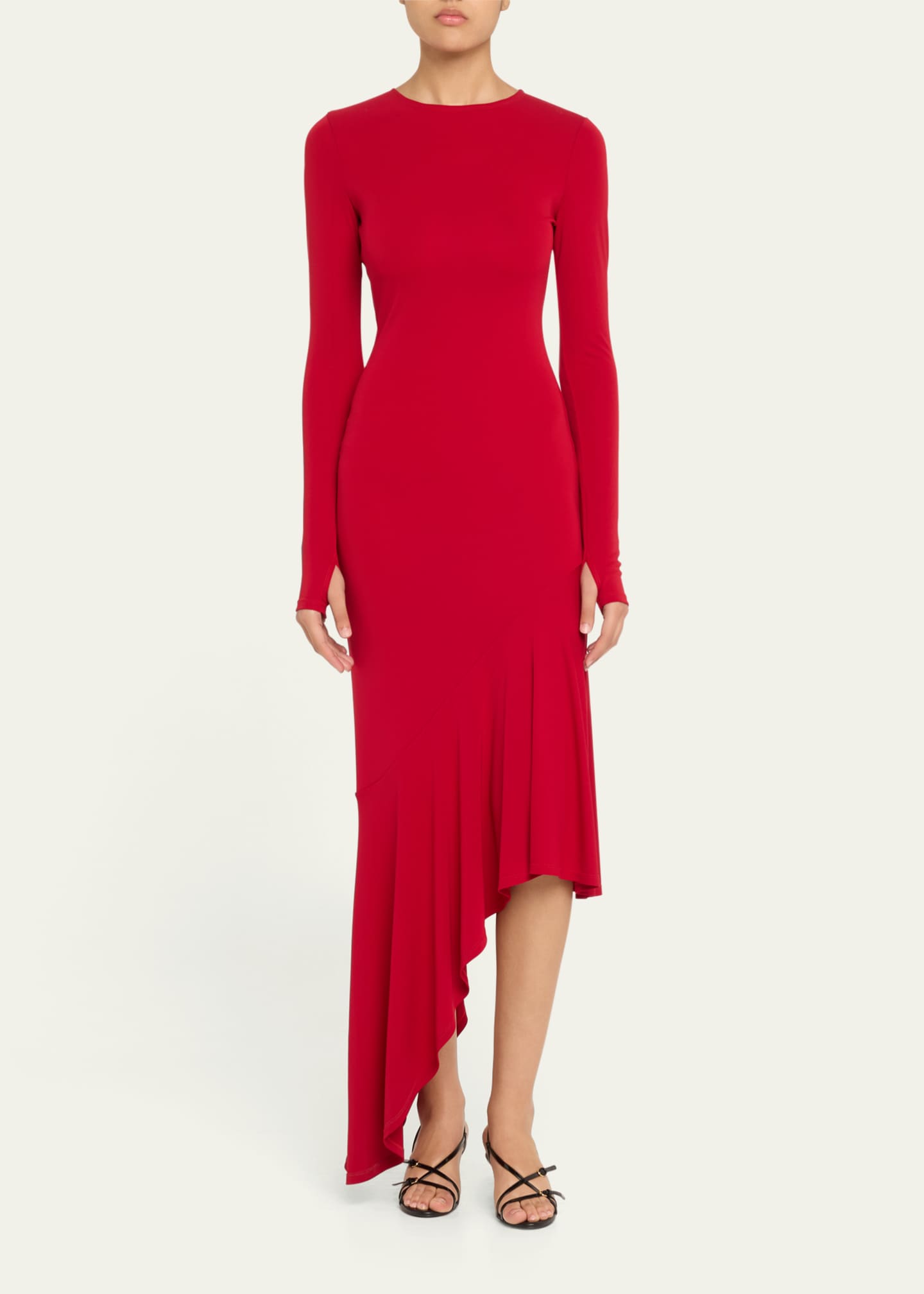 Alice + Olivia Elia Crewneck Asymmetrical Fitted Midi Dress Image 2 of 5