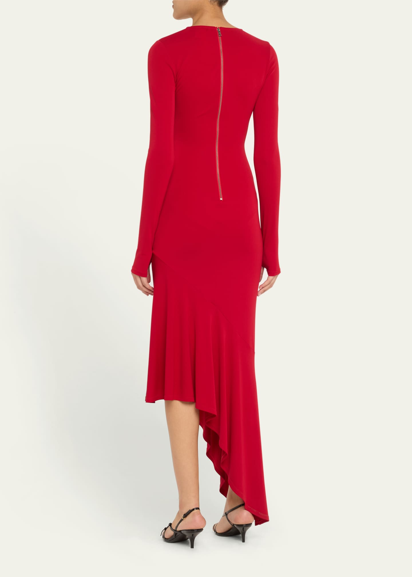 Alice + Olivia Elia Crewneck Asymmetrical Fitted Midi Dress Image 3 of 5