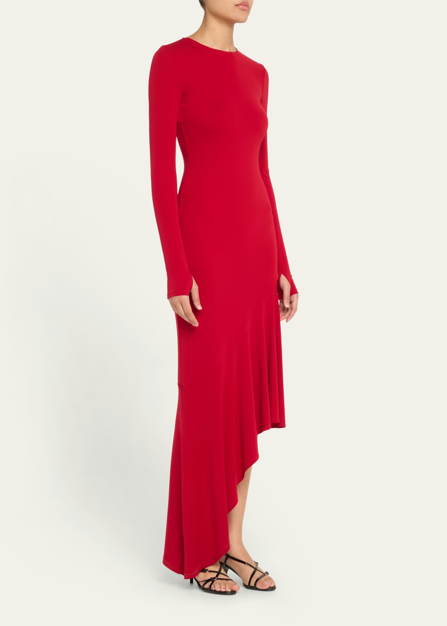 Alice + Olivia Elia Crewneck Asymmetrical Fitted Midi Dress Image 4 of 5