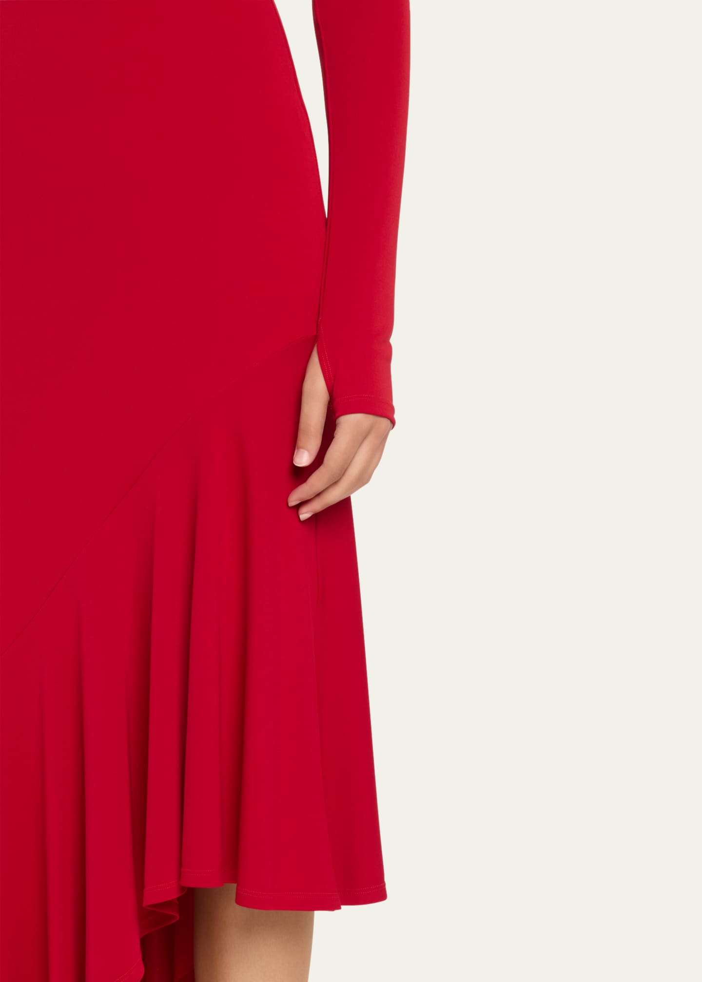 Alice + Olivia Elia Crewneck Asymmetrical Fitted Midi Dress Image 5 of 5