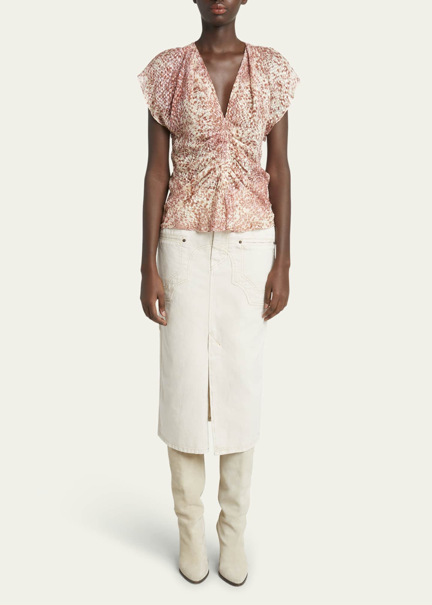 Isabel Marant Lonea Ruched Short-Sleeve Top Image 2 of 5