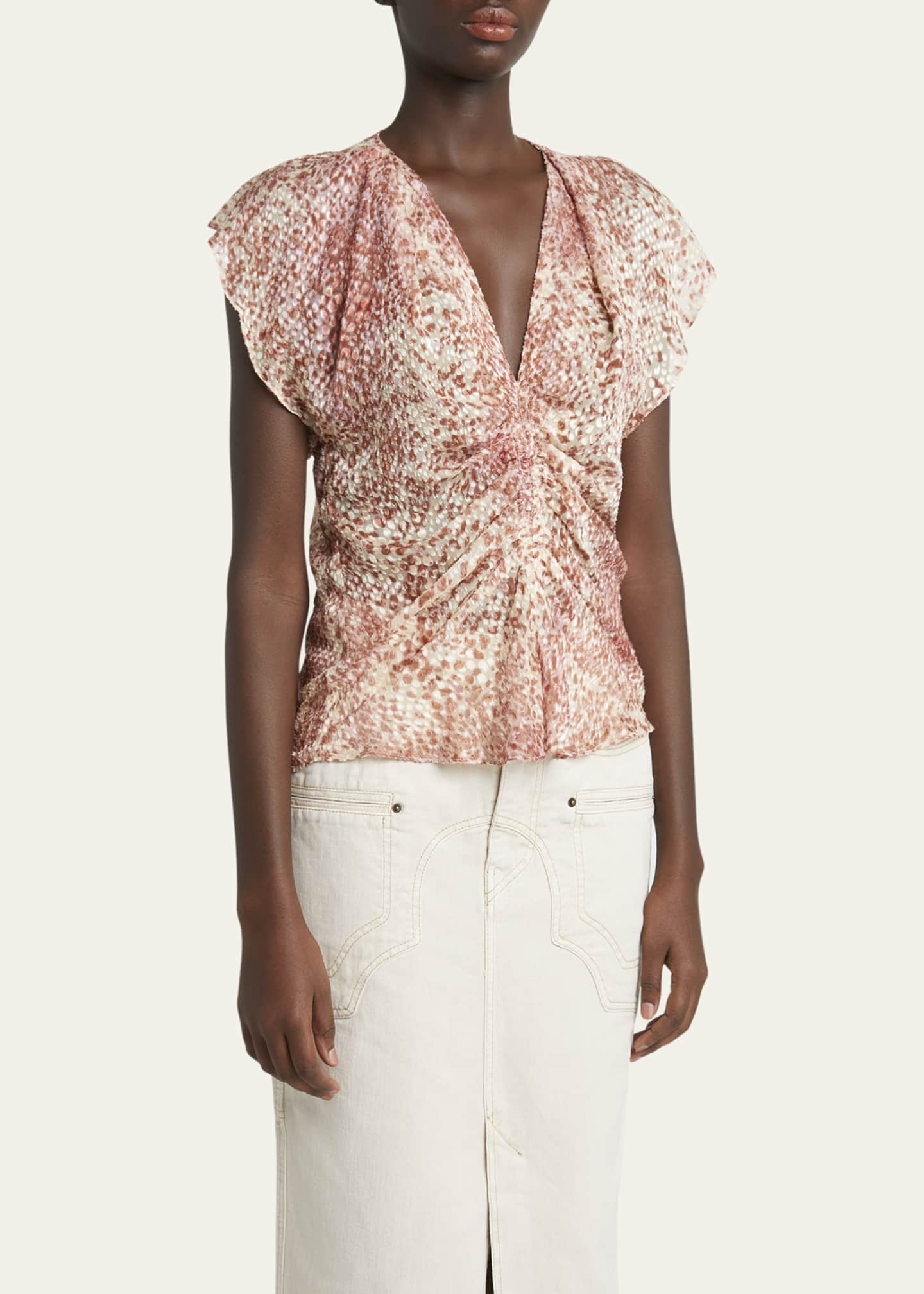 Isabel Marant Lonea Ruched Short-Sleeve Top Image 4 of 5