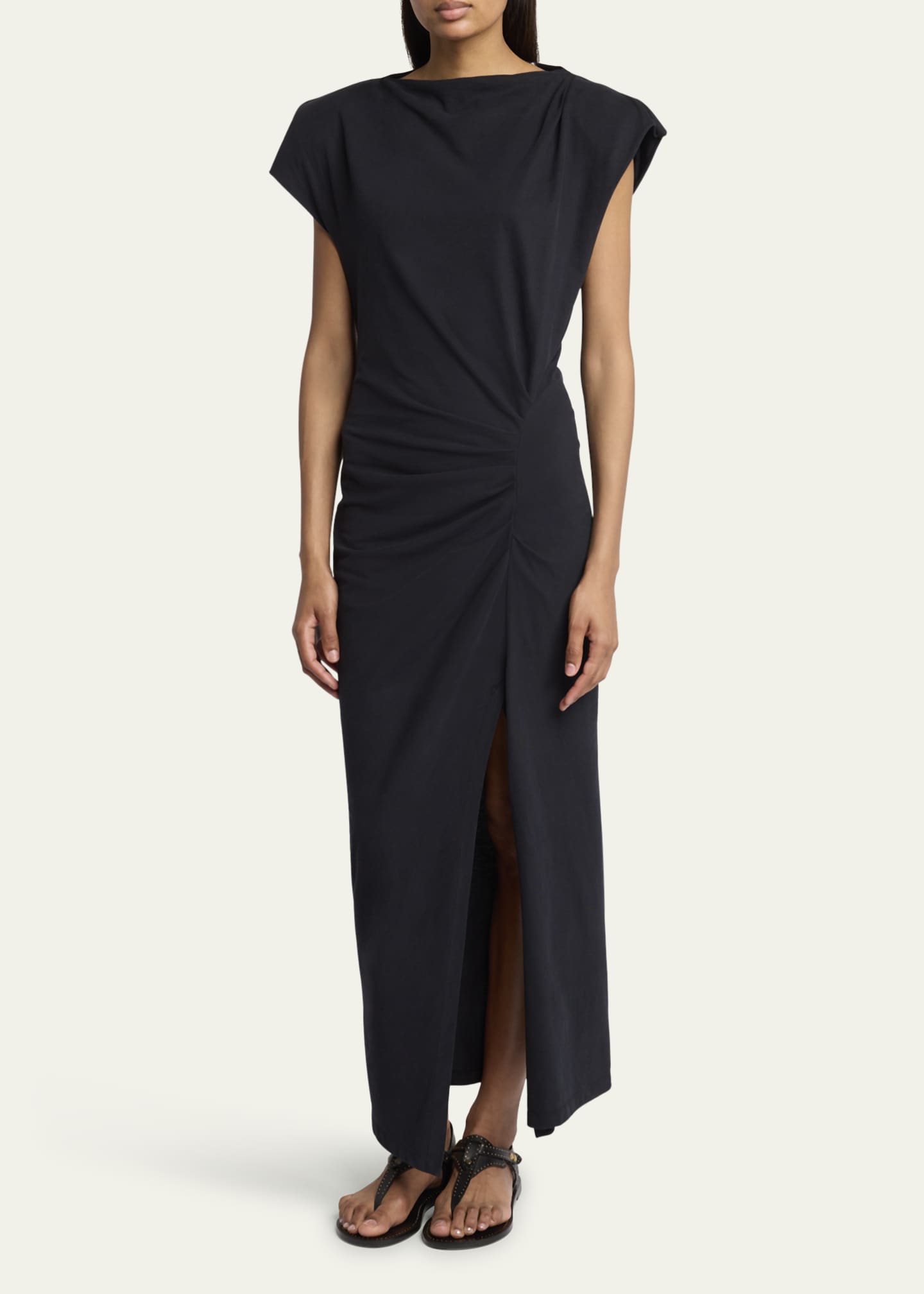 Isabel Marant Nadela Ruched Slit Cotton Maxi Dress