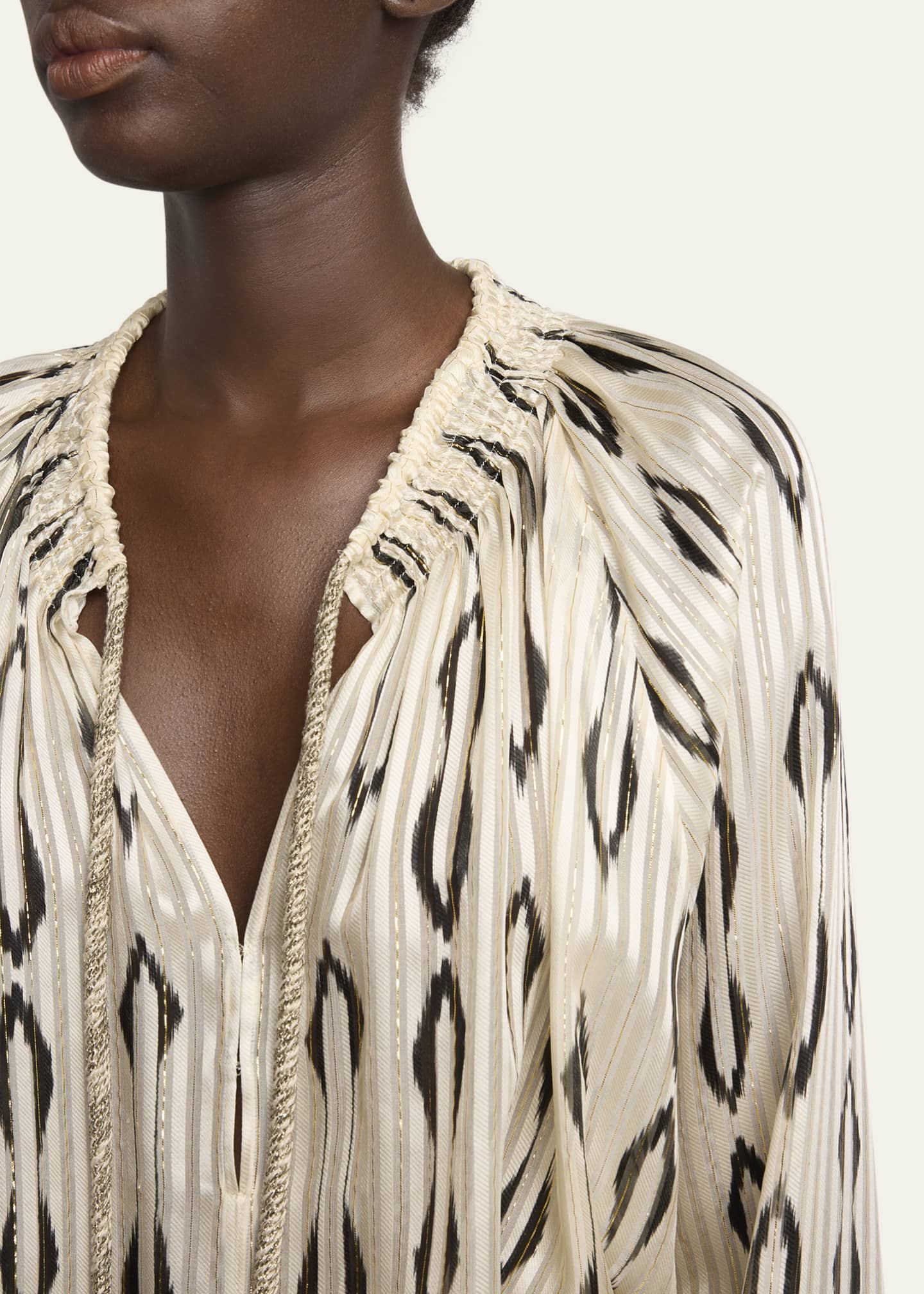 Isabel Marant Syra Metallic Striped Silk Neck-Tie Blouse
