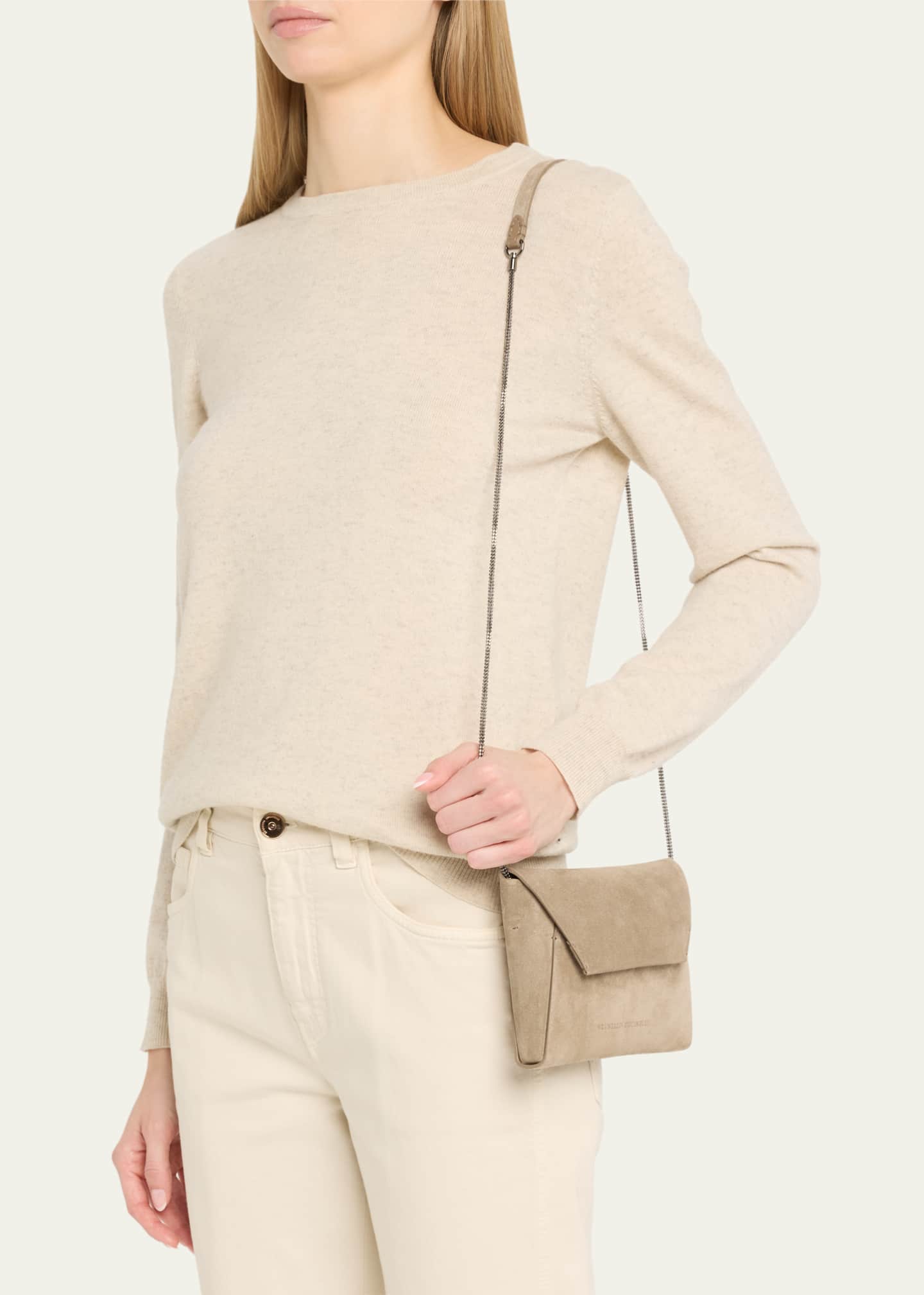 Brunello Cucinelli Envelope Flap Suede Wallet on Chain Image 2 of 6