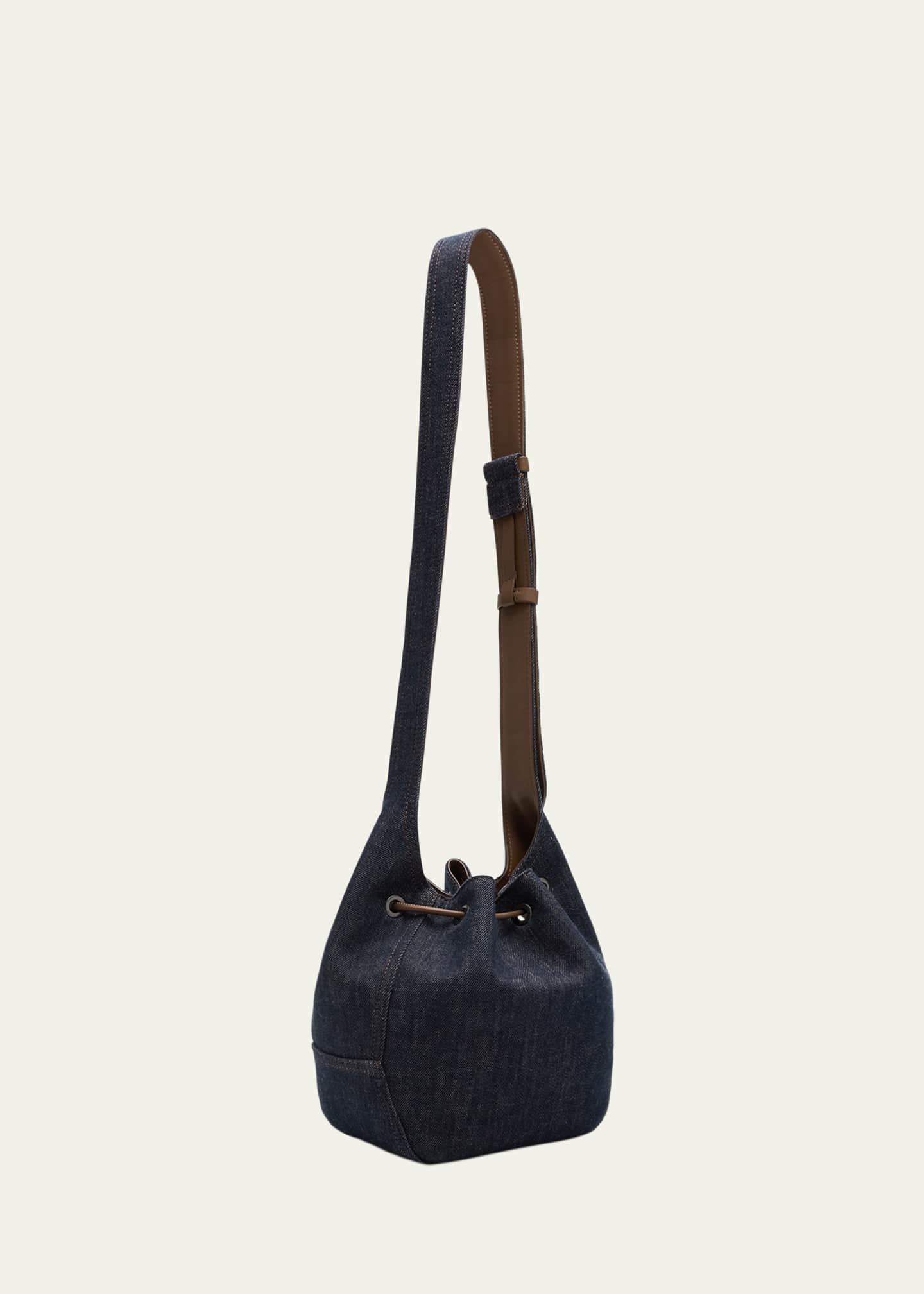 Brunello Cucinelli Duo Mini Denim Drawstring Bucket Bag Image 3 of 6