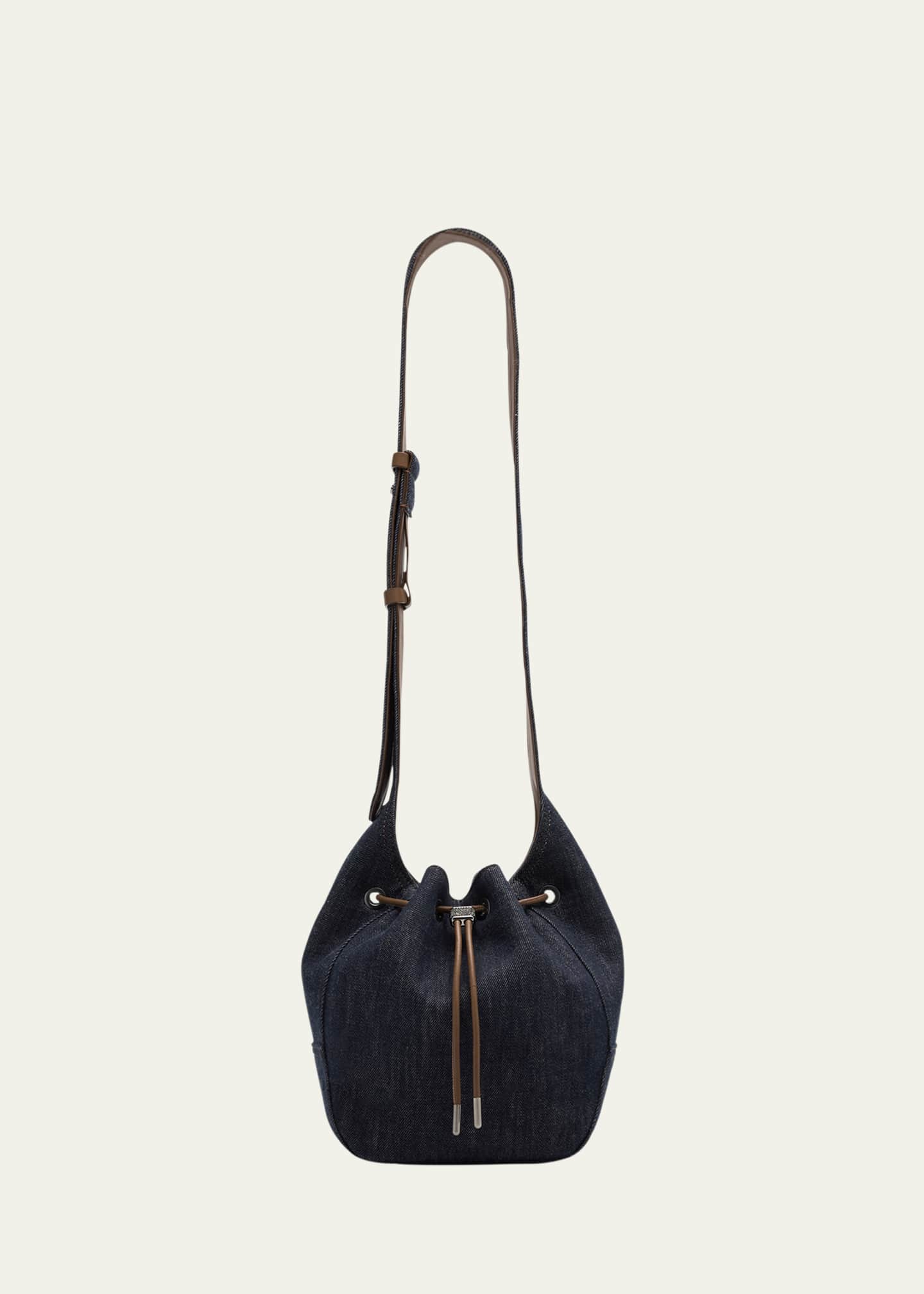 Brunello Cucinelli Duo Mini Denim Drawstring Bucket Bag Image 1 of 6