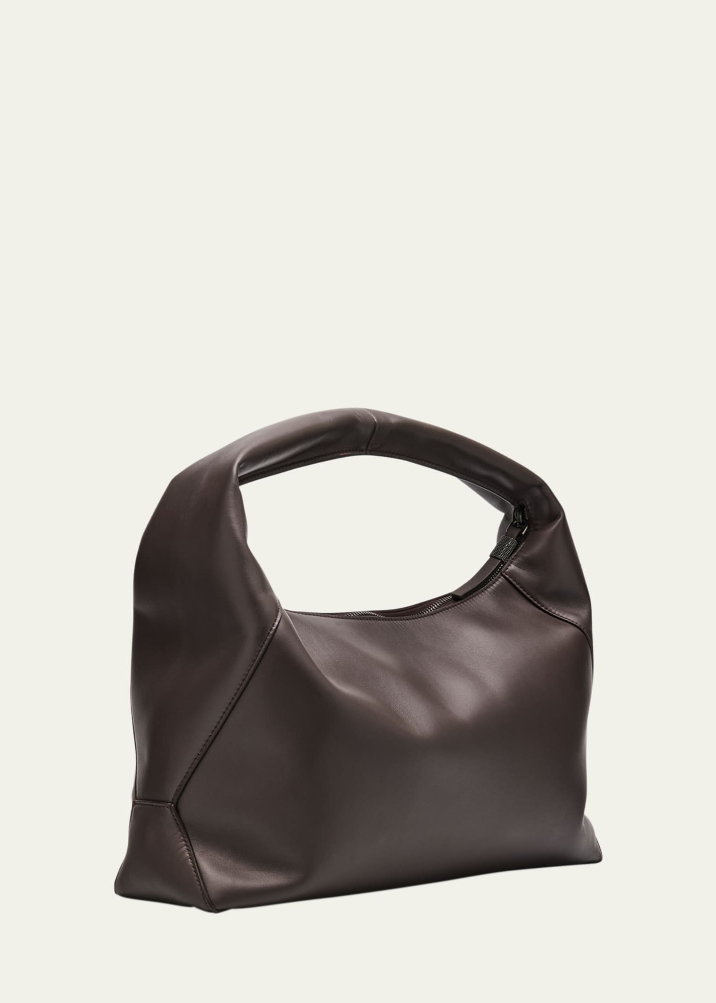 Brunello Cucinelli Zip Calf Leather Hobo Bag Image 3 of 6