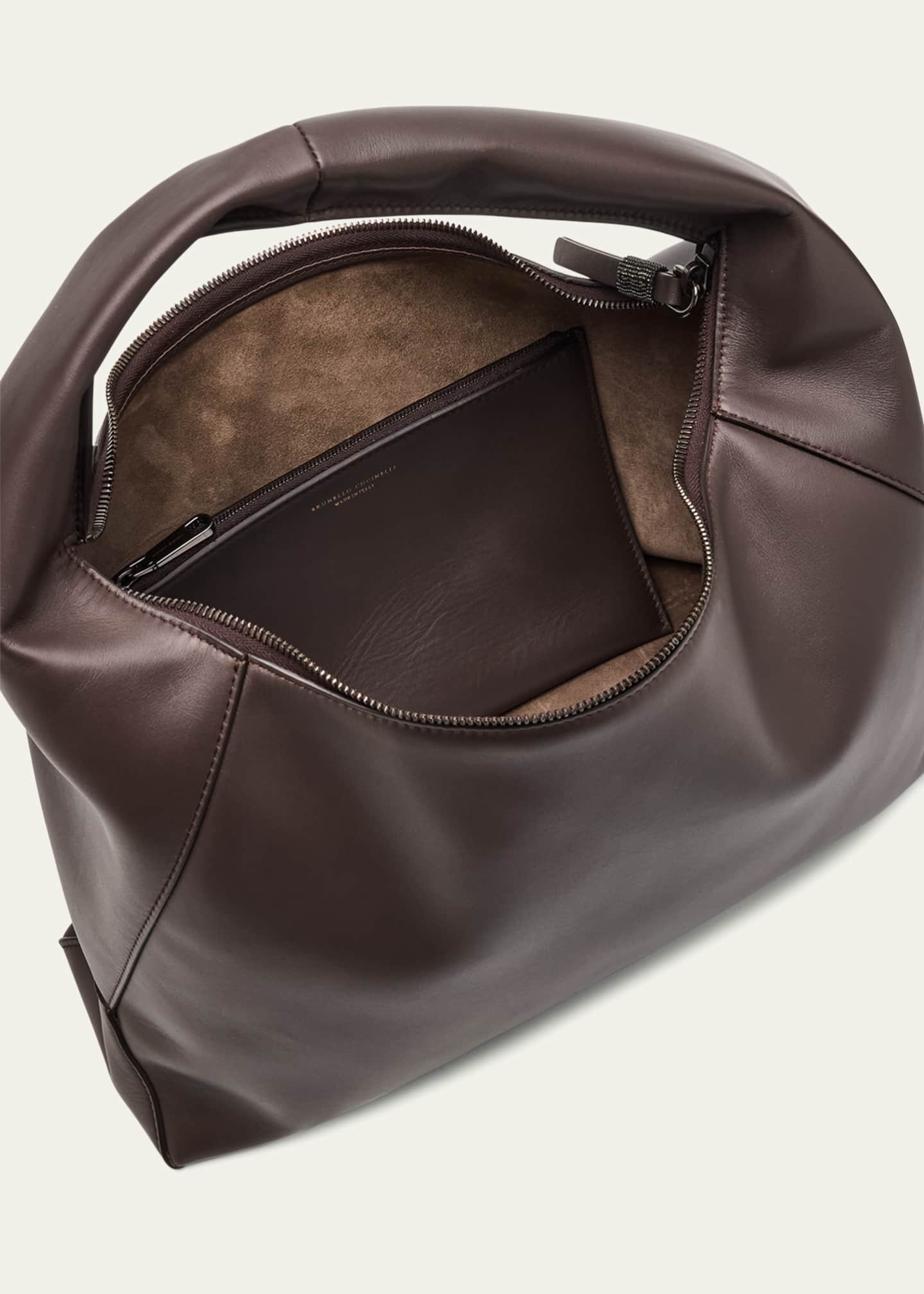 Brunello Cucinelli Zip Calf Leather Hobo Bag Image 4 of 6