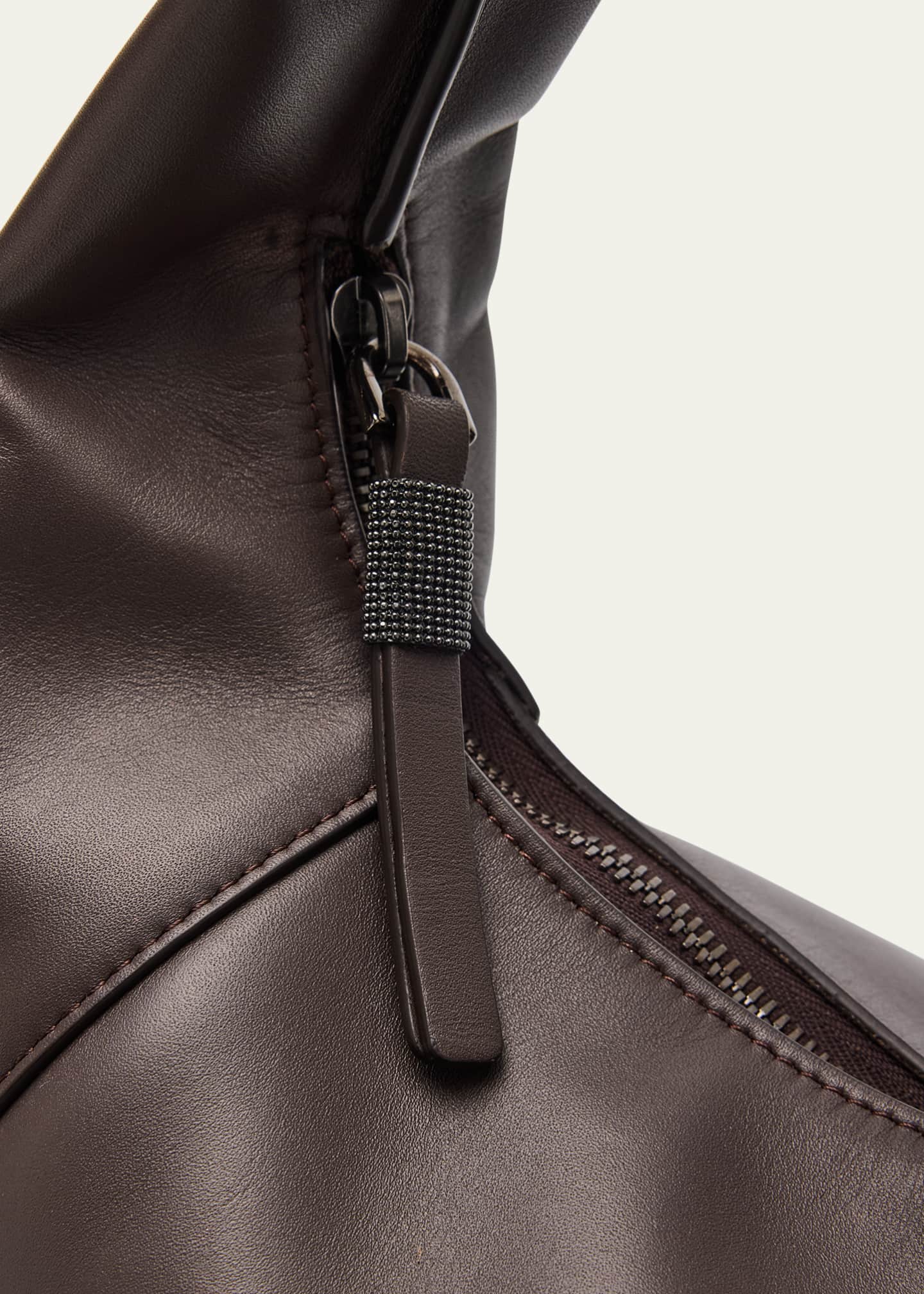 Brunello Cucinelli Zip Calf Leather Hobo Bag Image 6 of 6