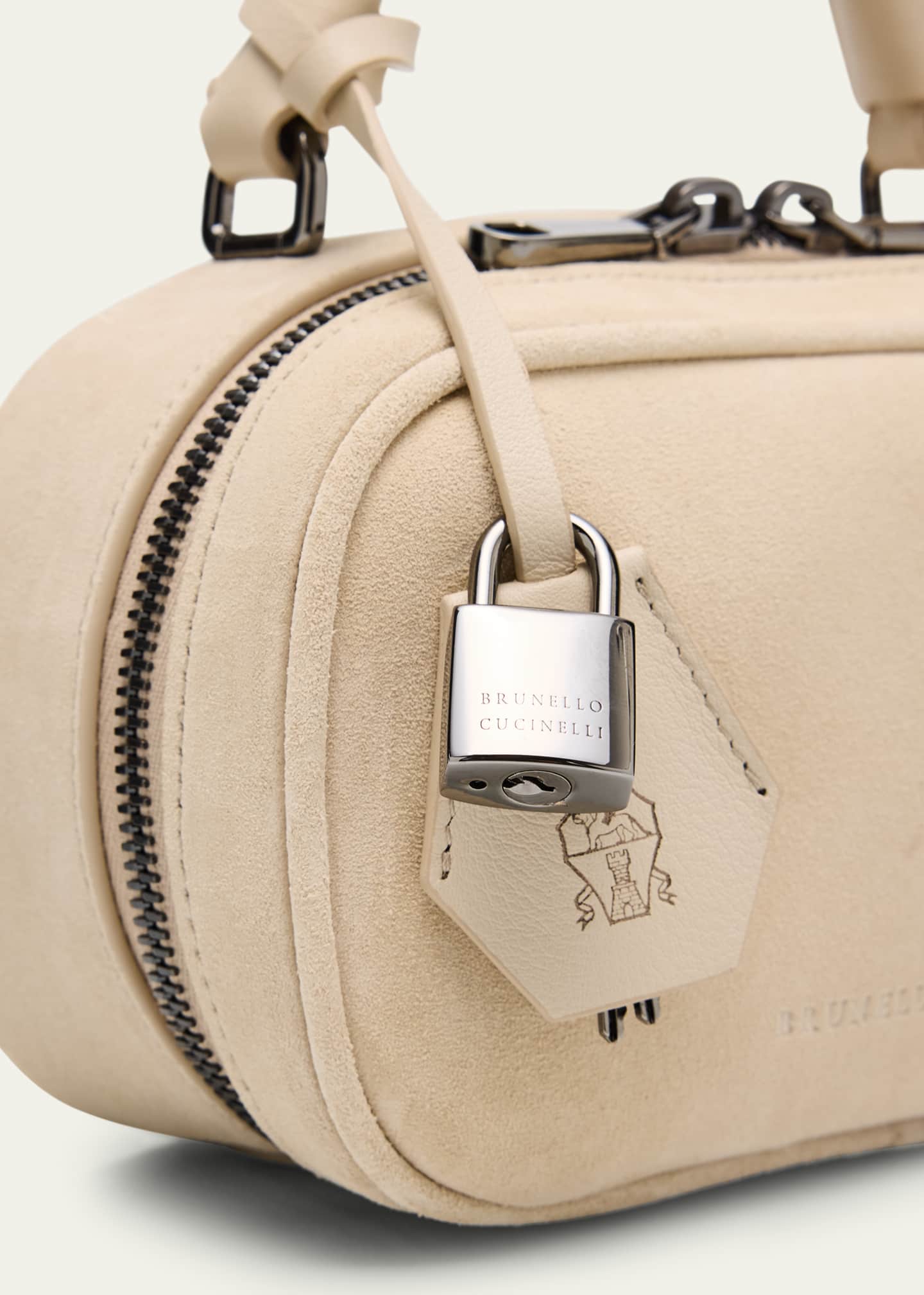 Brunello Cucinelli Mini Zip Suede Top-Handle Bag Image 6 of 6