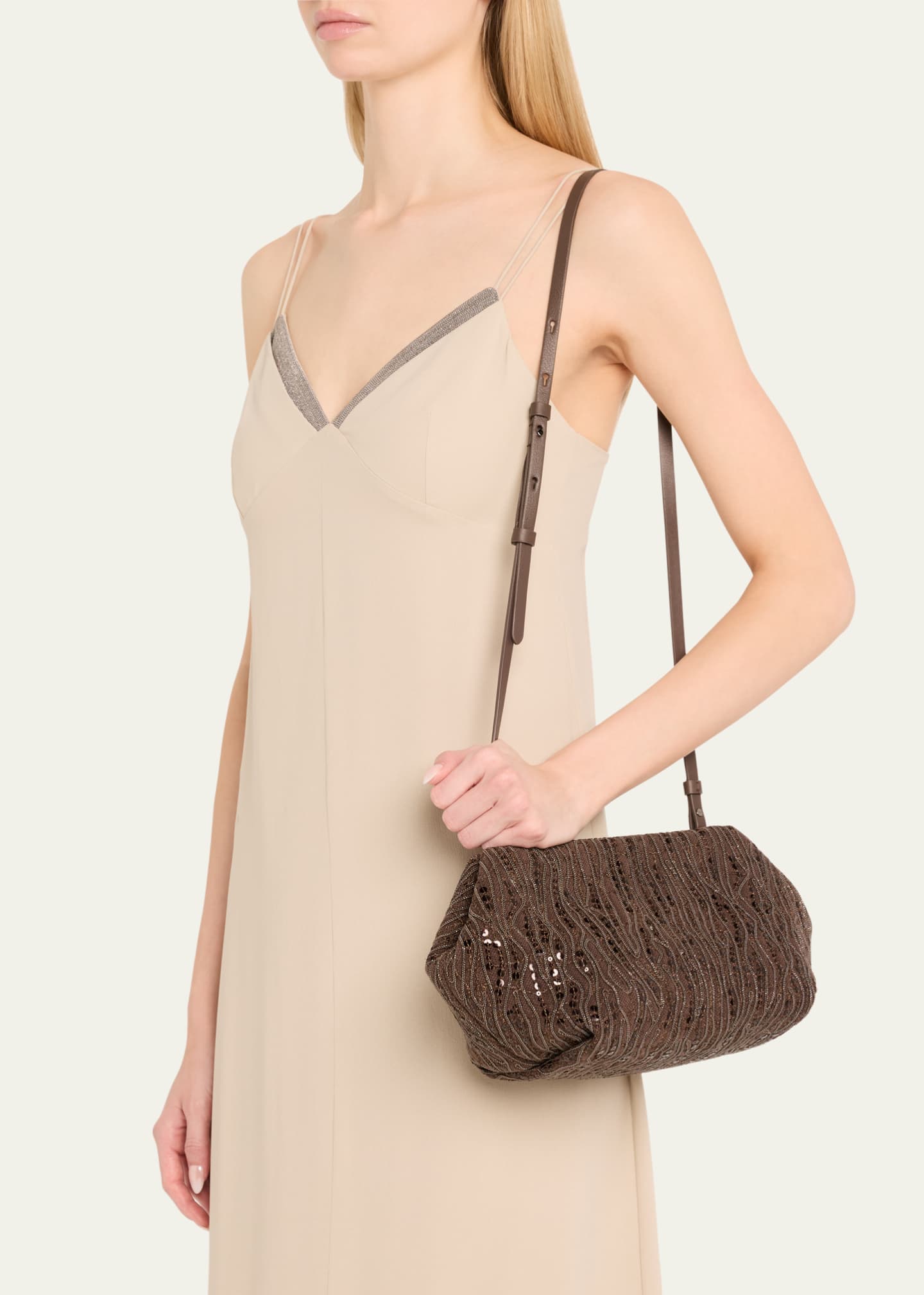 Brunello Cucinelli Pleated Mesh Monili Clutch Bag Image 2 of 6