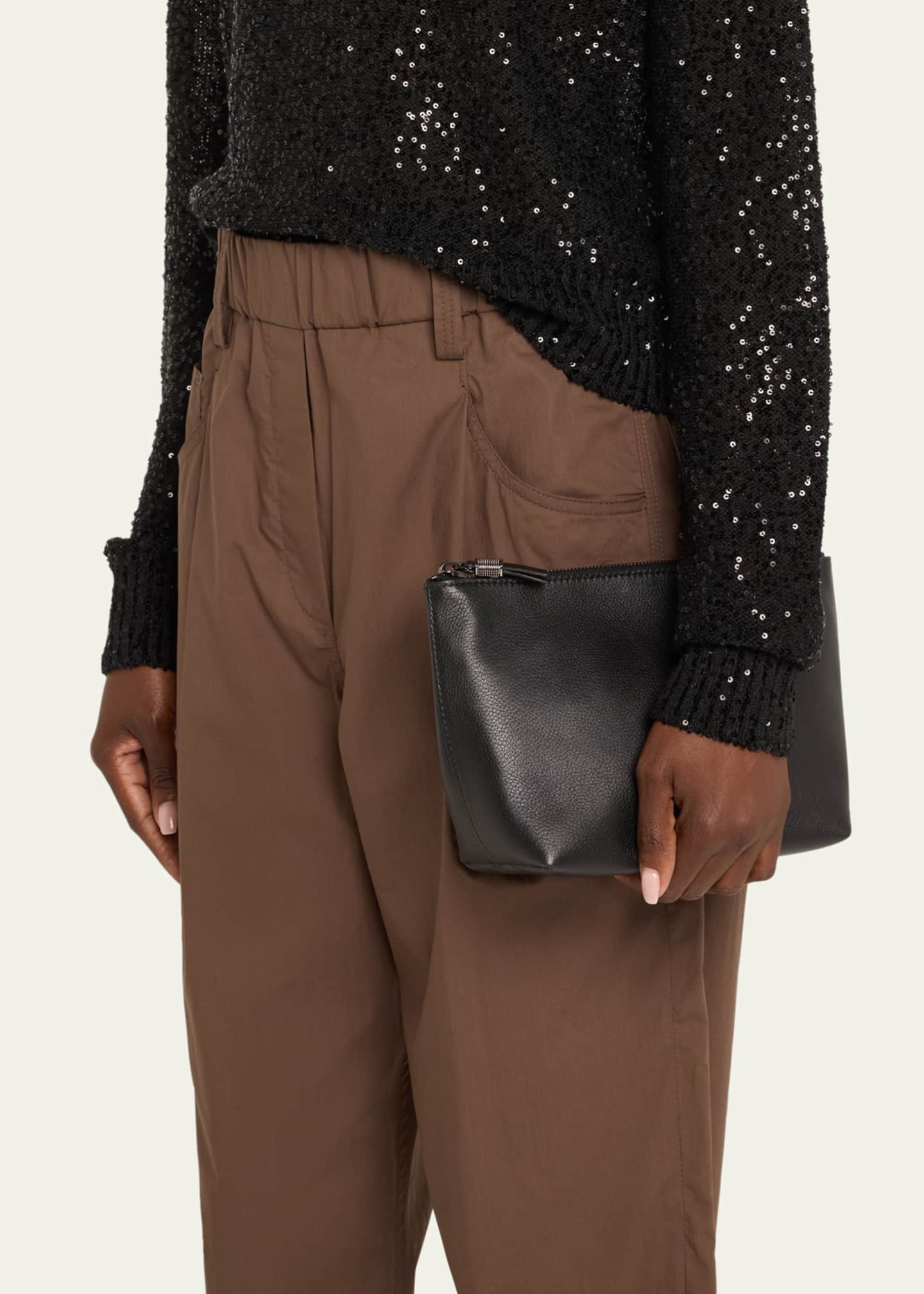 Brunello Cucinelli Zip Lamb Leather Makeup Bag Image 2 of 6