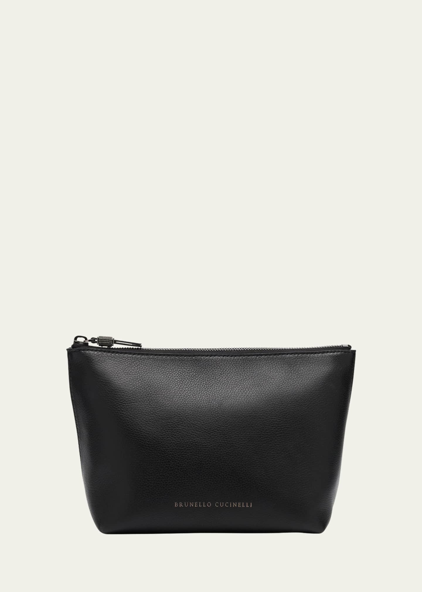 Brunello Cucinelli Zip Lamb Leather Makeup Bag Image 1 of 6