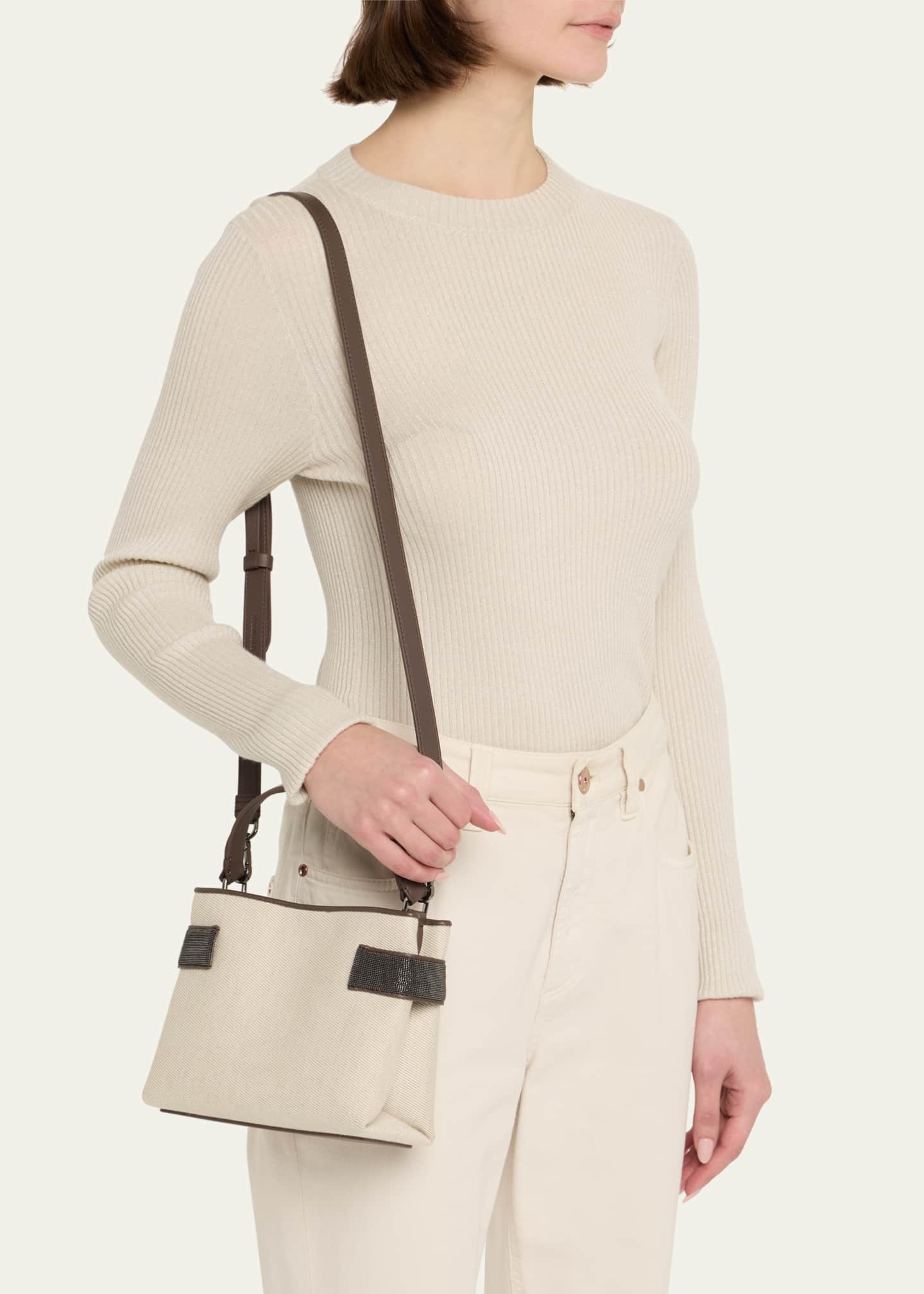 Brunello Cucinelli Monili Canvas Top-Handle Bag Image 2 of 6