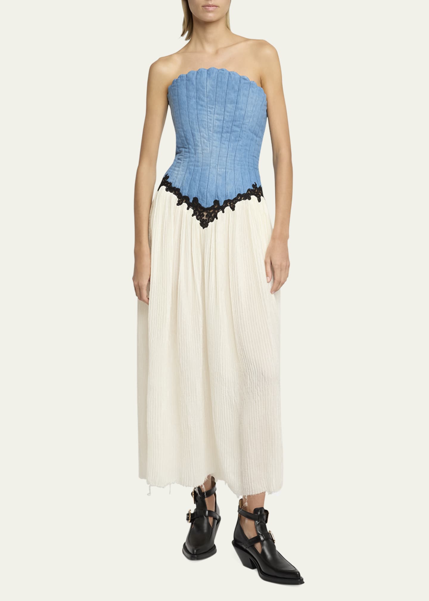 Gabriela Hearst Gleen Strapless Denim Corset Maxi Dress Image 2 of 5