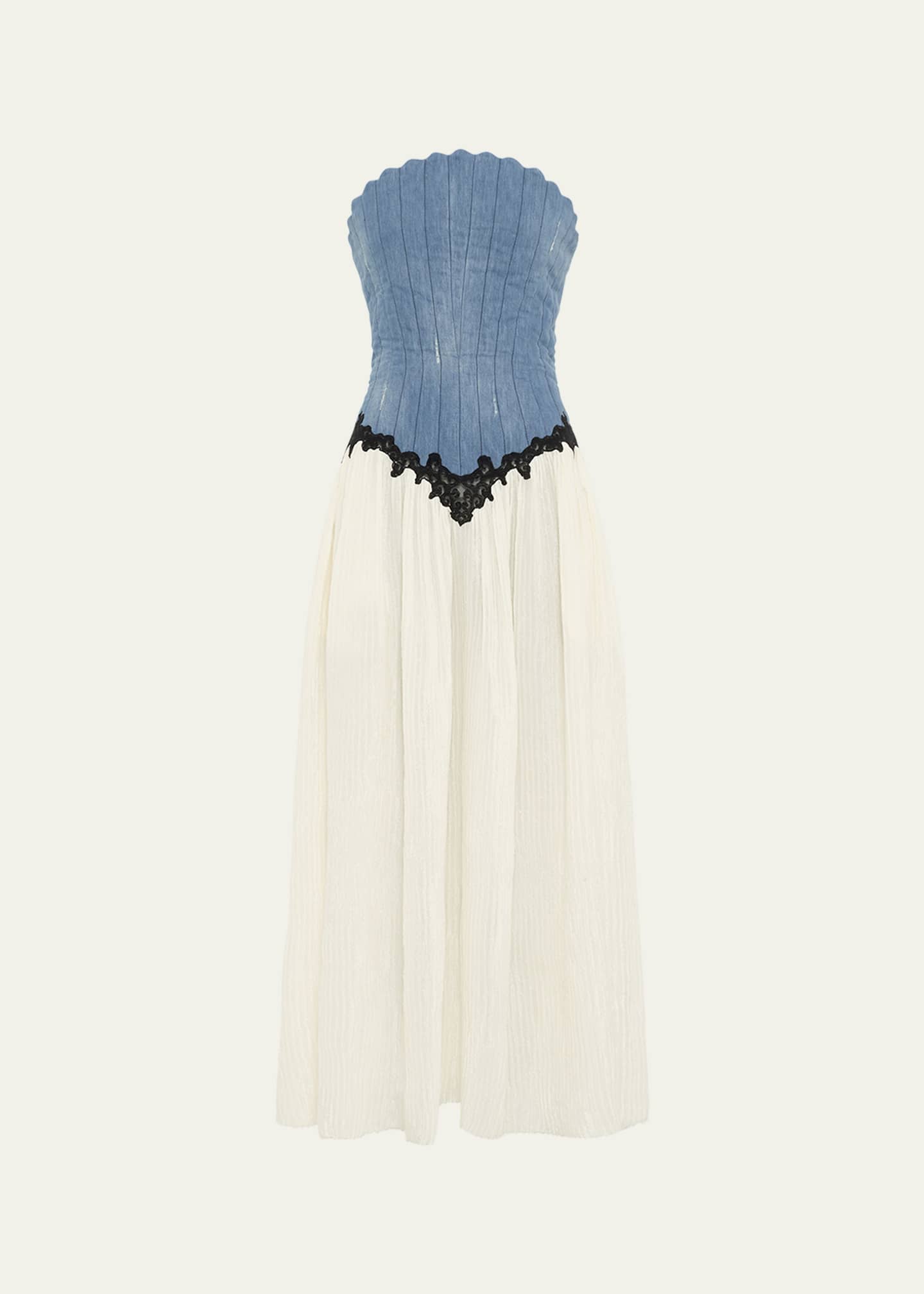 Gabriela Hearst Gleen Strapless Denim Corset Maxi Dress Image 1 of 5