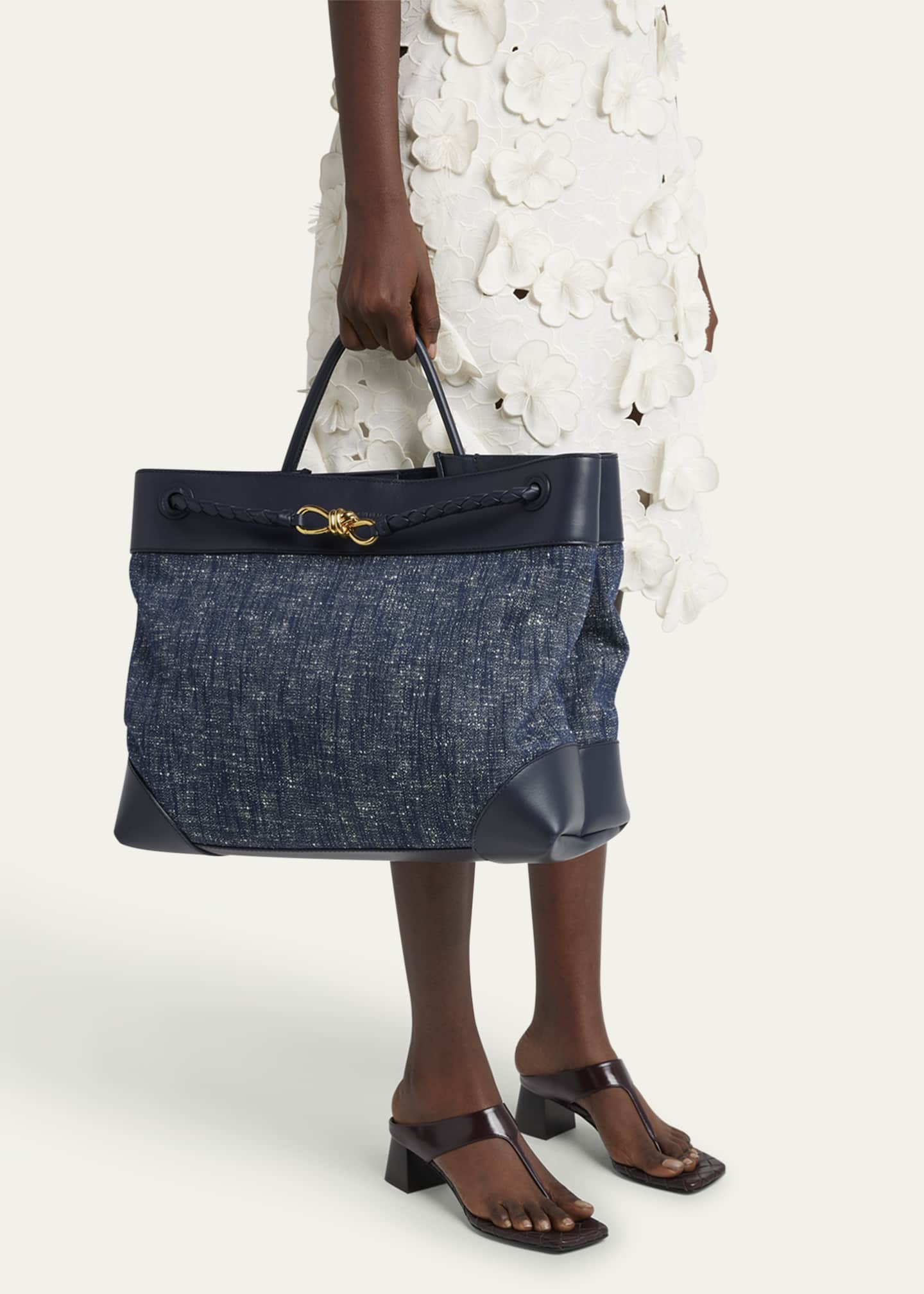 Bottega Veneta Large Andiamo Denim Boucle Crossbody Bag Image 2 of 6