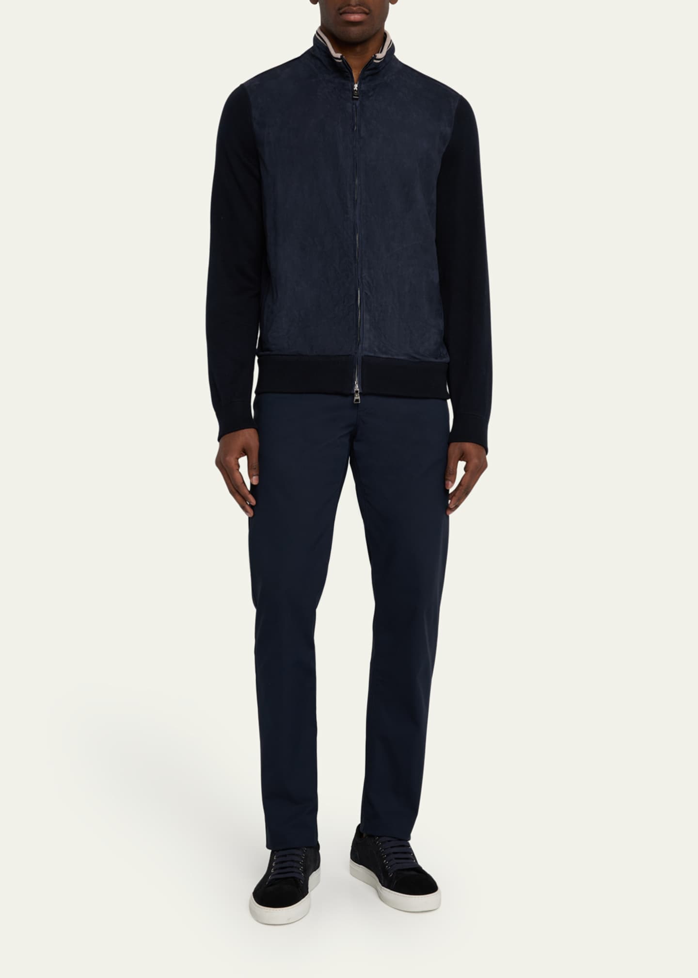 Fioroni Men's Suede Full-Zip Knit Bomber Jacket Image 2 of 5